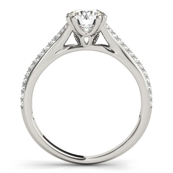 Round Diamond Engagement Ring | Multi row Pavé Band in 14K White Gold | 1.10 cttw
