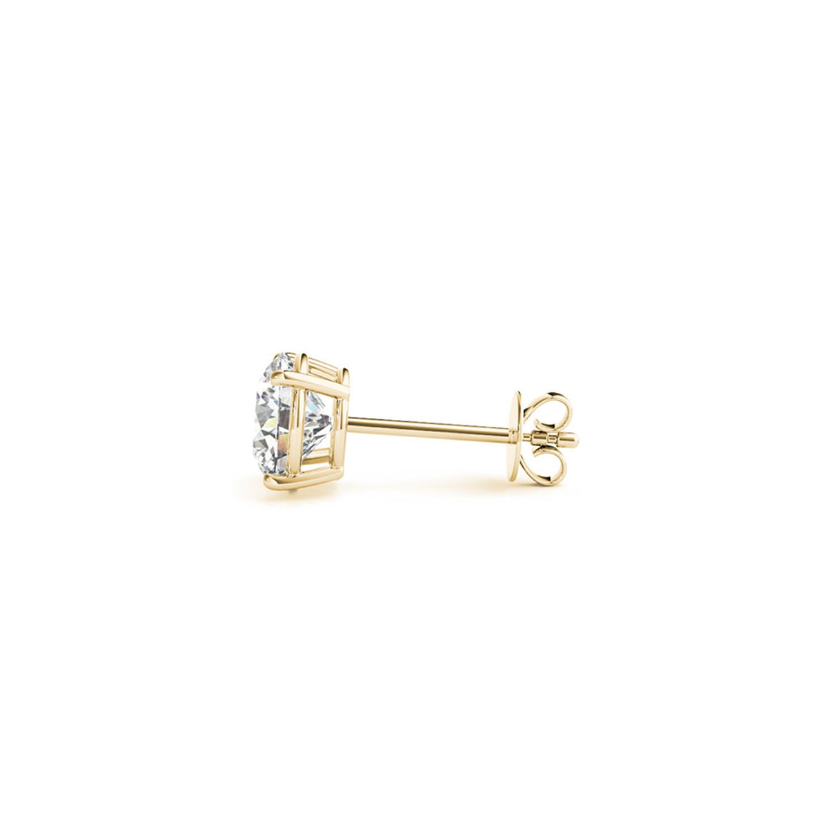 Side profile of 2.00 ct lab-grown diamond stud earrings in 14K yellow gold, four-prong setting — DEEVE