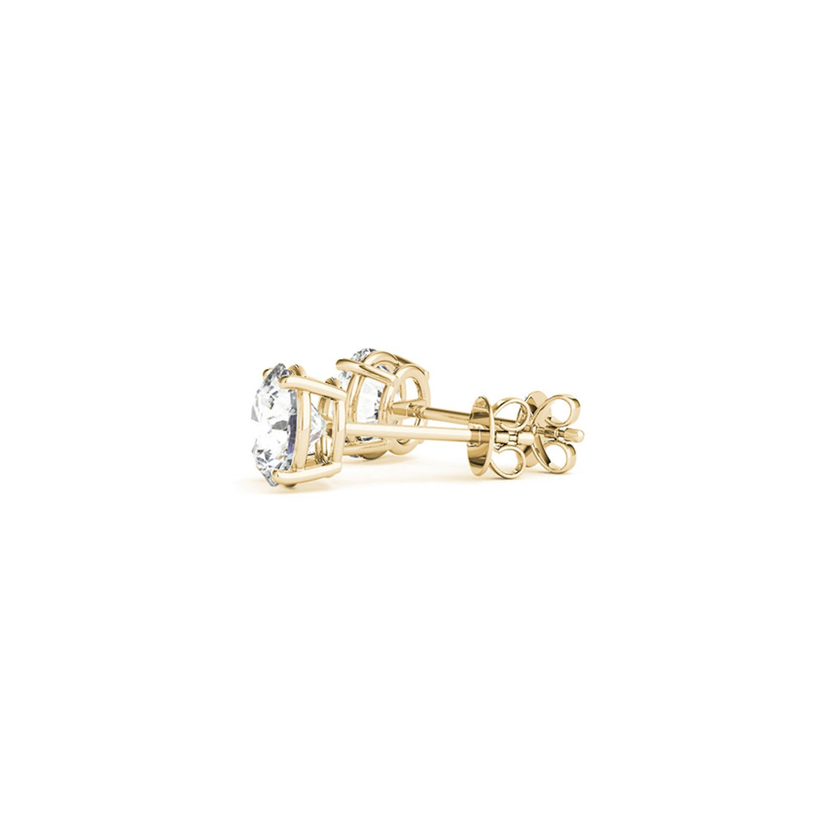 Side view of 2.00 ct lab-grown diamond stud earrings in 14K yellow gold, posts and backs — DEEVE