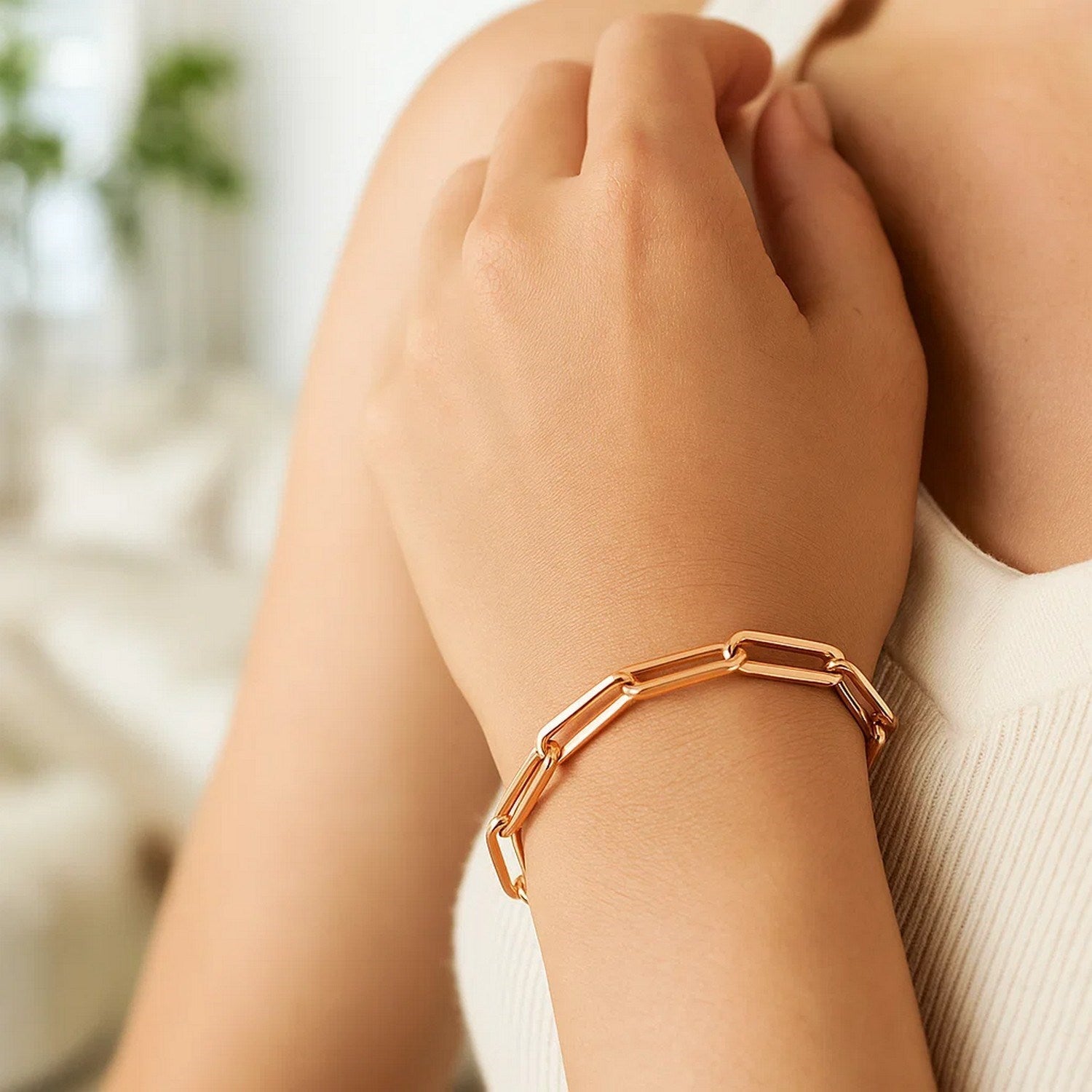 14K Rose Gold Extra Wide Paperclip Chain Bracelet 6.10mm DEEVE