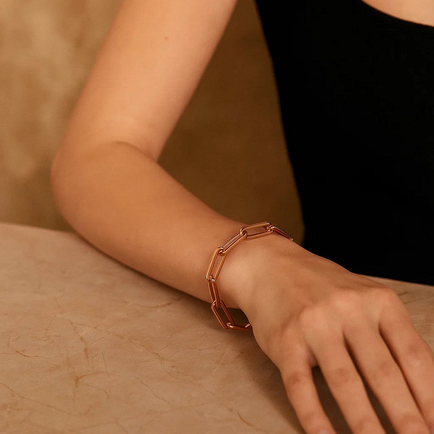 14K Rose Gold Extra Wide Paperclip Chain Bracelet 6.10mm DEEVE