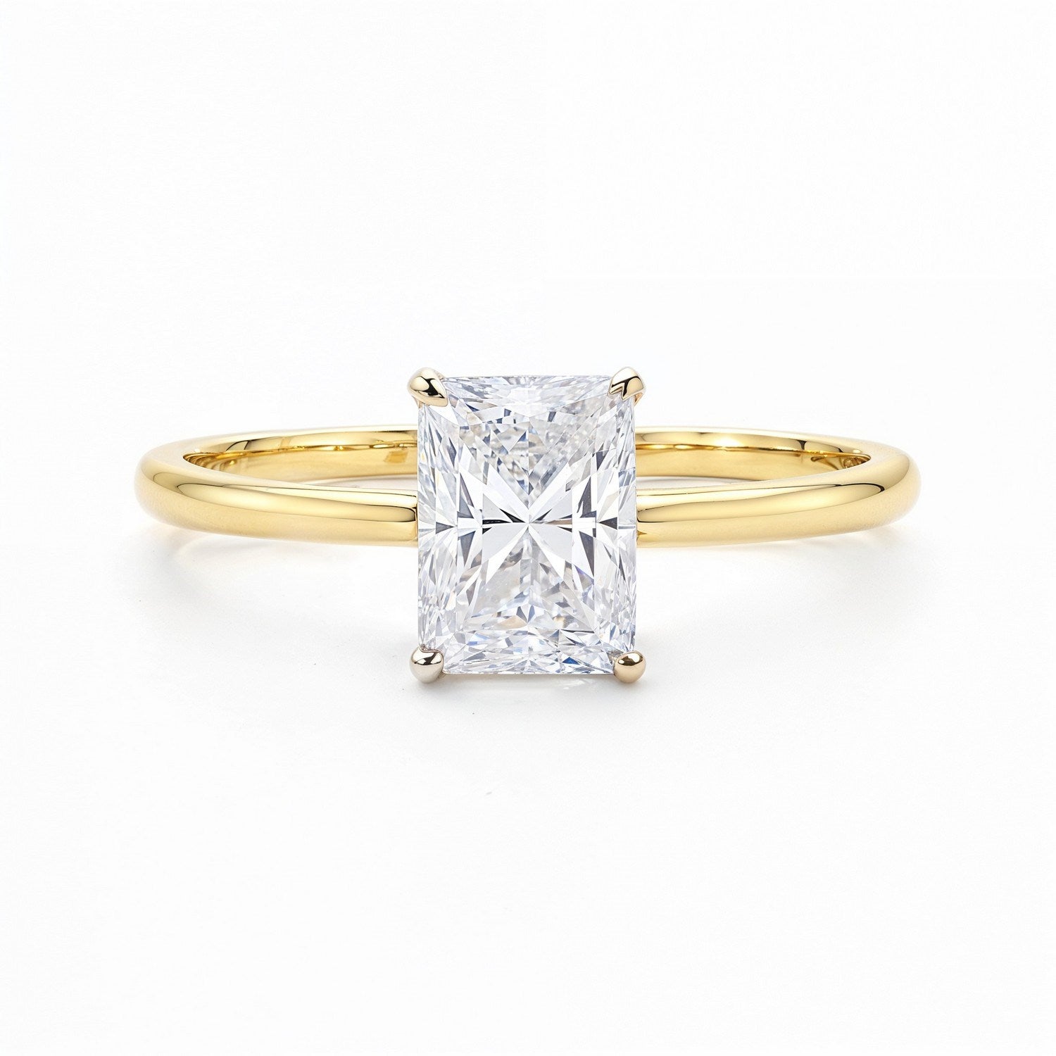 1.5 Carat Radiant Lab Grown Diamond Solitaire Ring in 14K Yellow Gold