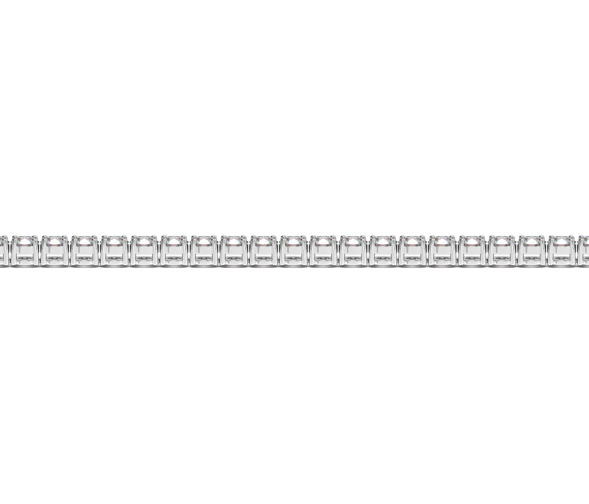 Flat strand of a 4 carat lab grown diamond tennis bracelet in 14K white gold