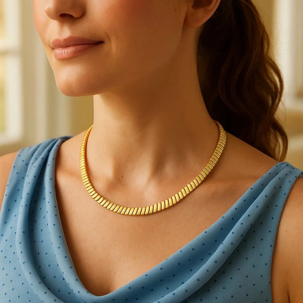 Rib Link Necklace in 14K Yellow Gold  Choker DEEVE