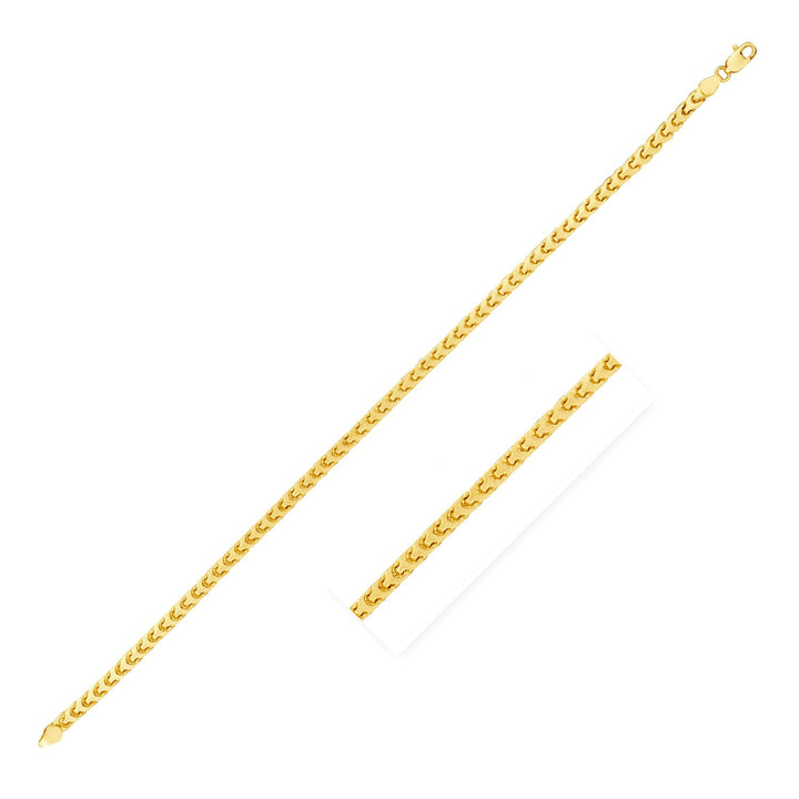 Solid diamond-cut Franco chain in 14K yellow gold, 2.20mm, with a close-up of the weave