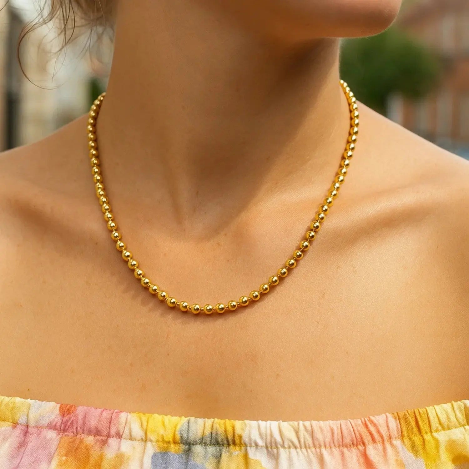 Bead Chain Necklace in 14K Yellow Gold  Choker DEEVE