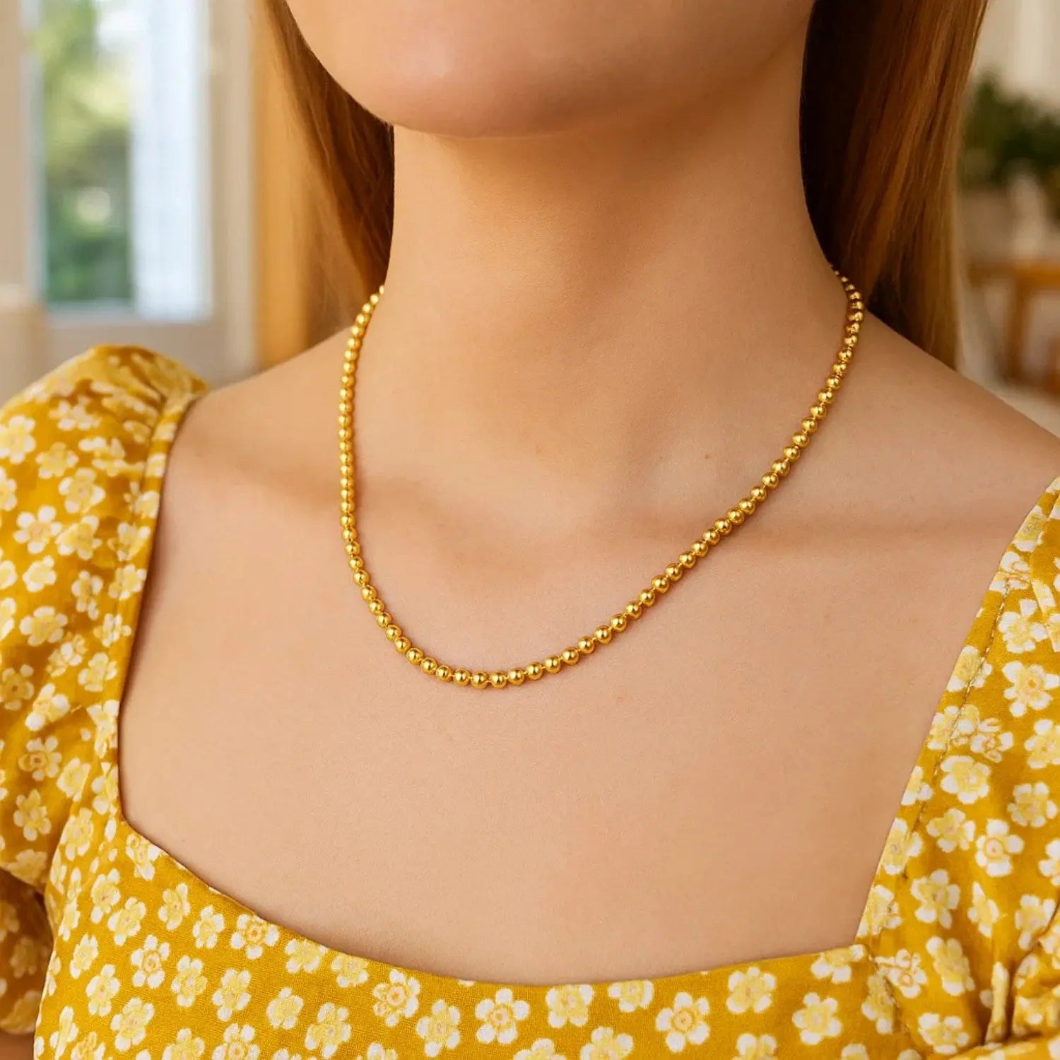 Bead Chain Necklace in 14K Yellow Gold  Choker DEEVE