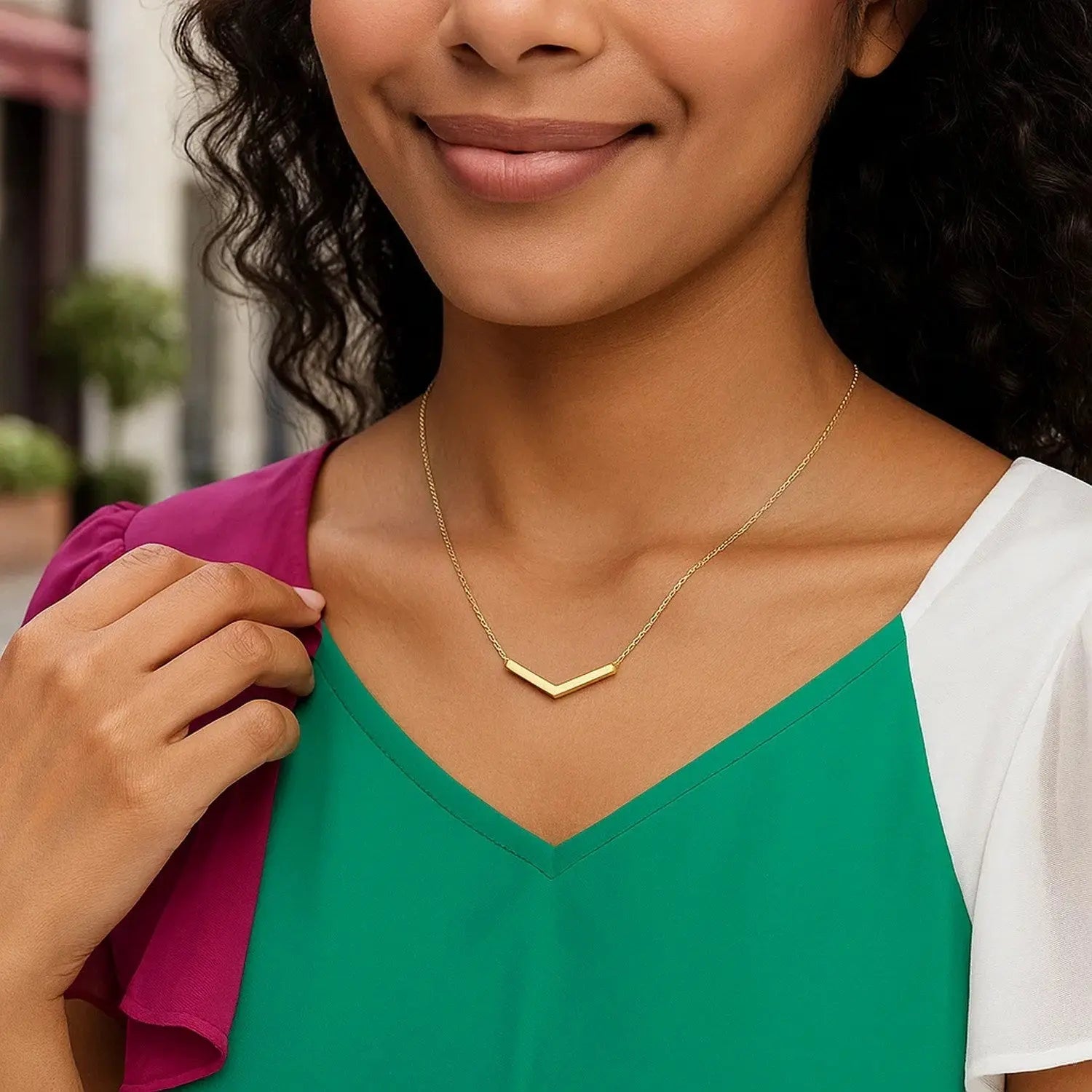 Chevron Necklace in 14K Yellow Gold  Pendants DEEVE