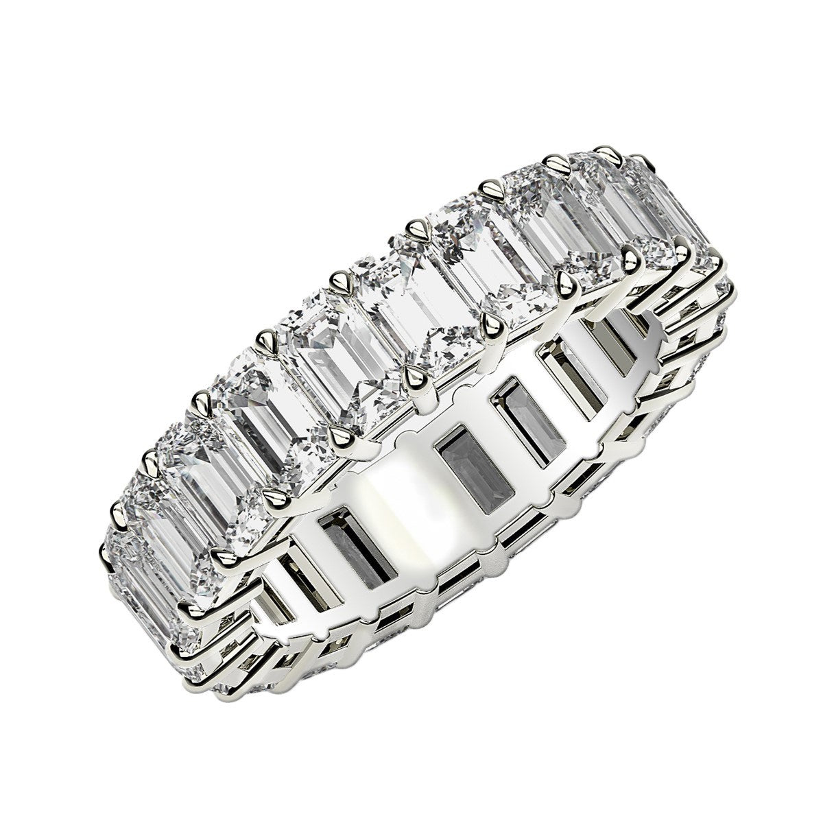 2.00ct Emerald Cut Lab Grown Diamond Eternity Ring — Side Profile, Prong Set, DEEVE