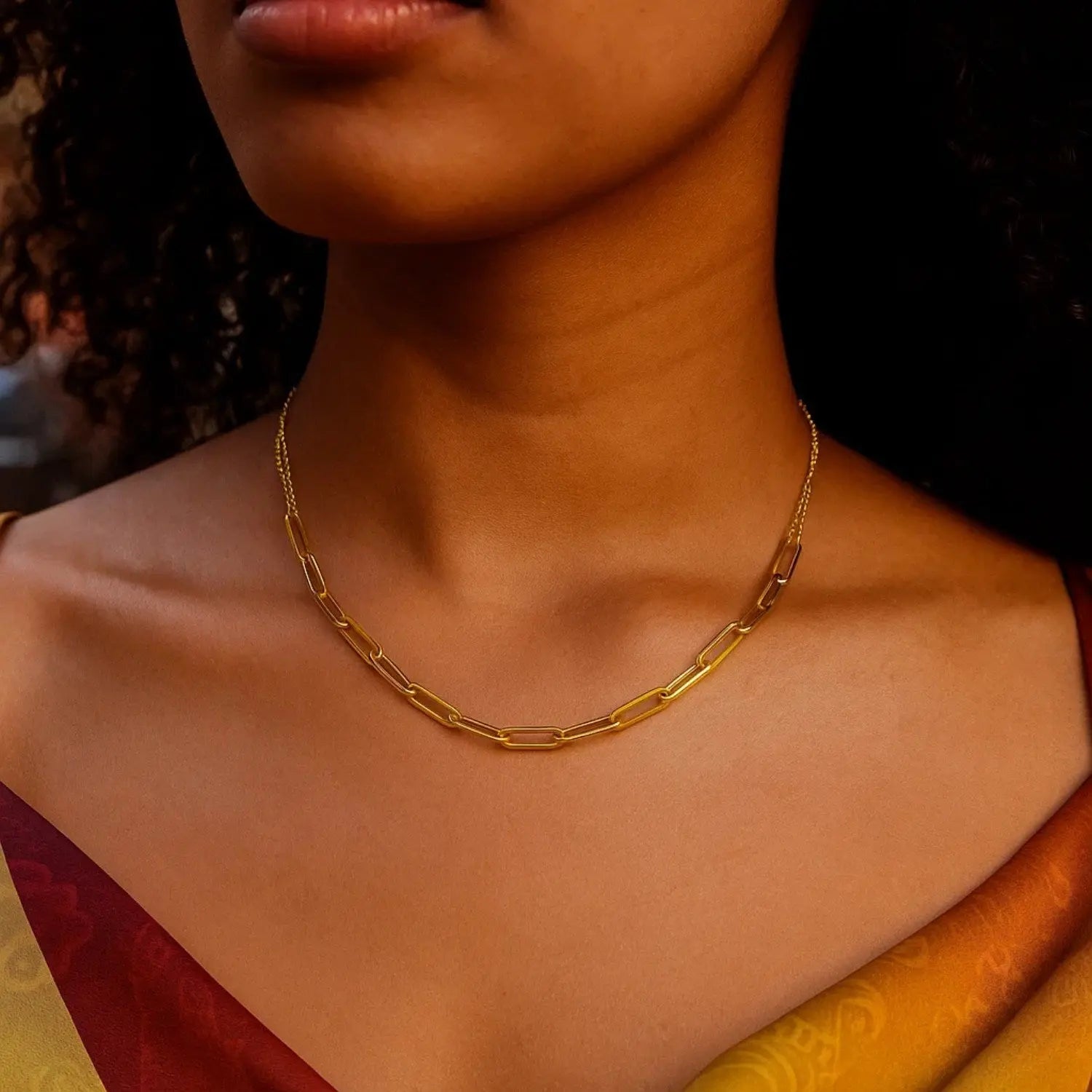 Adjustable Paperclip Link Necklace in 14K Yellow Gold  Choker DEEVE