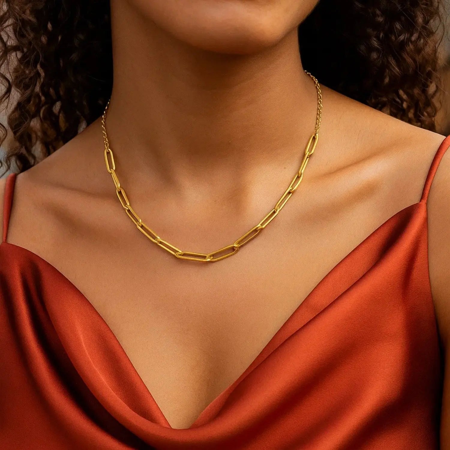 Adjustable Paperclip Link Necklace in 14K Yellow Gold  Choker DEEVE