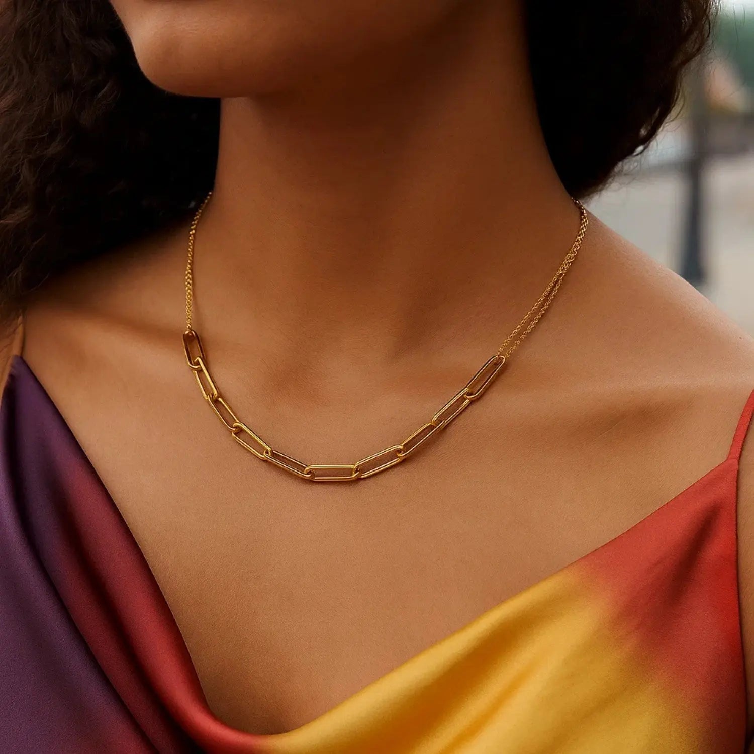 Adjustable Paperclip Link Necklace in 14K Yellow Gold  Choker DEEVE