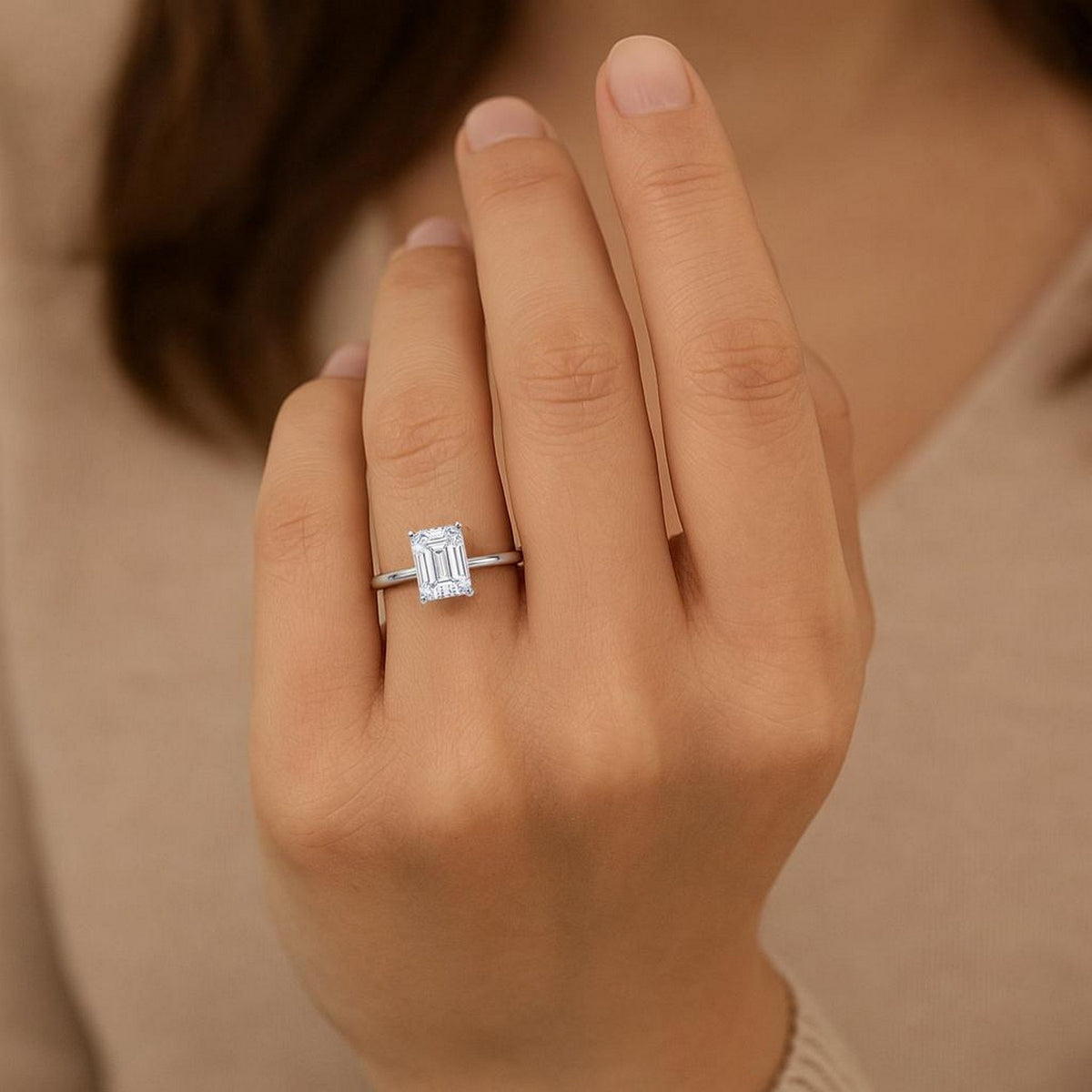 2ct Emerald Lab Grown Diamond Ring | 14K Gold