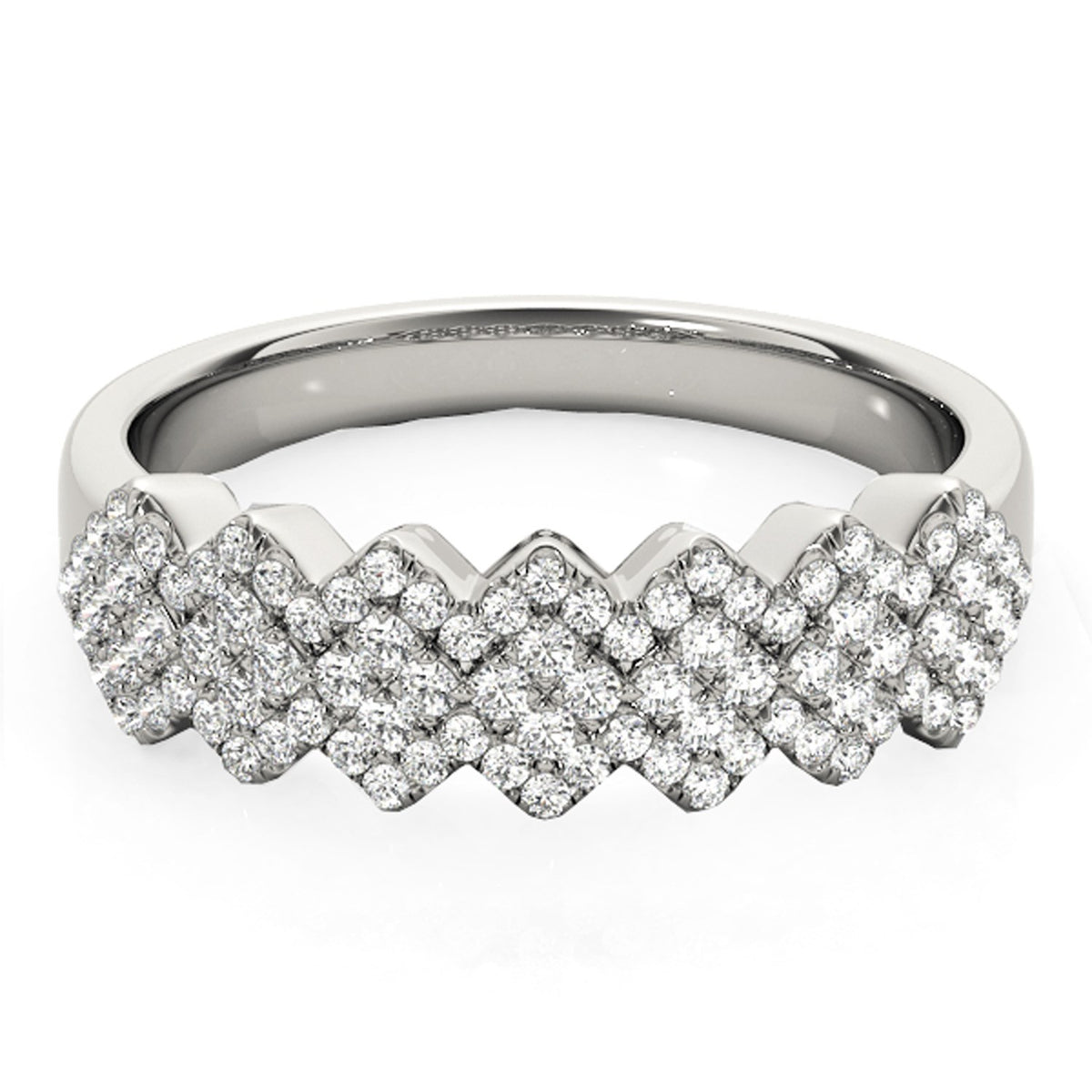 Wide Diagonal Pattern Diamond Ring in 14K White Gold