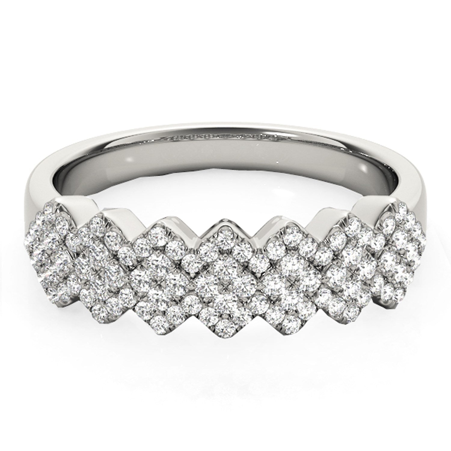 Wide Diagonal Pattern Diamond Ring in 14K White Gold