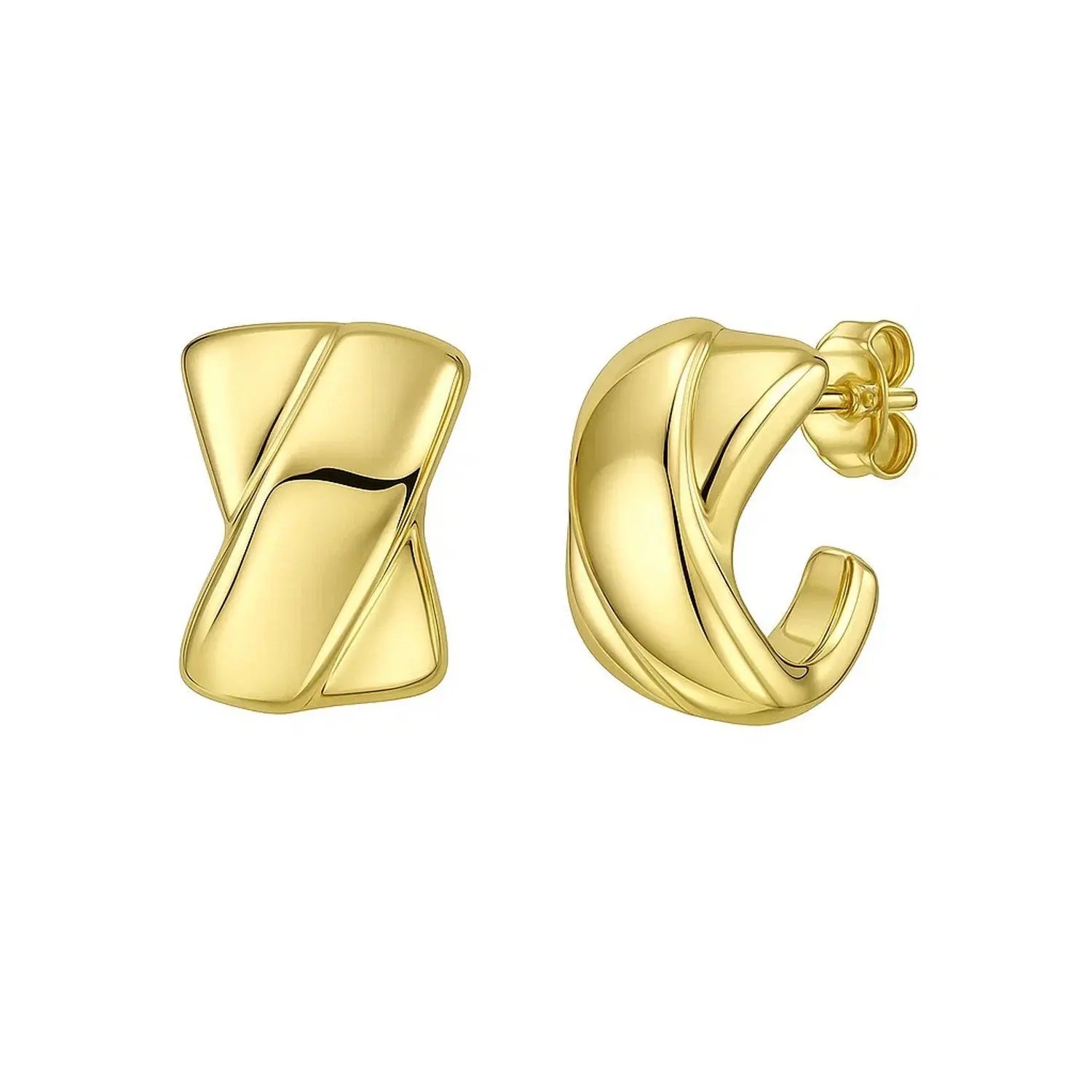 Puffed X C Hoops Earrings | 14K Gold  Hoop Earrings DEEVE