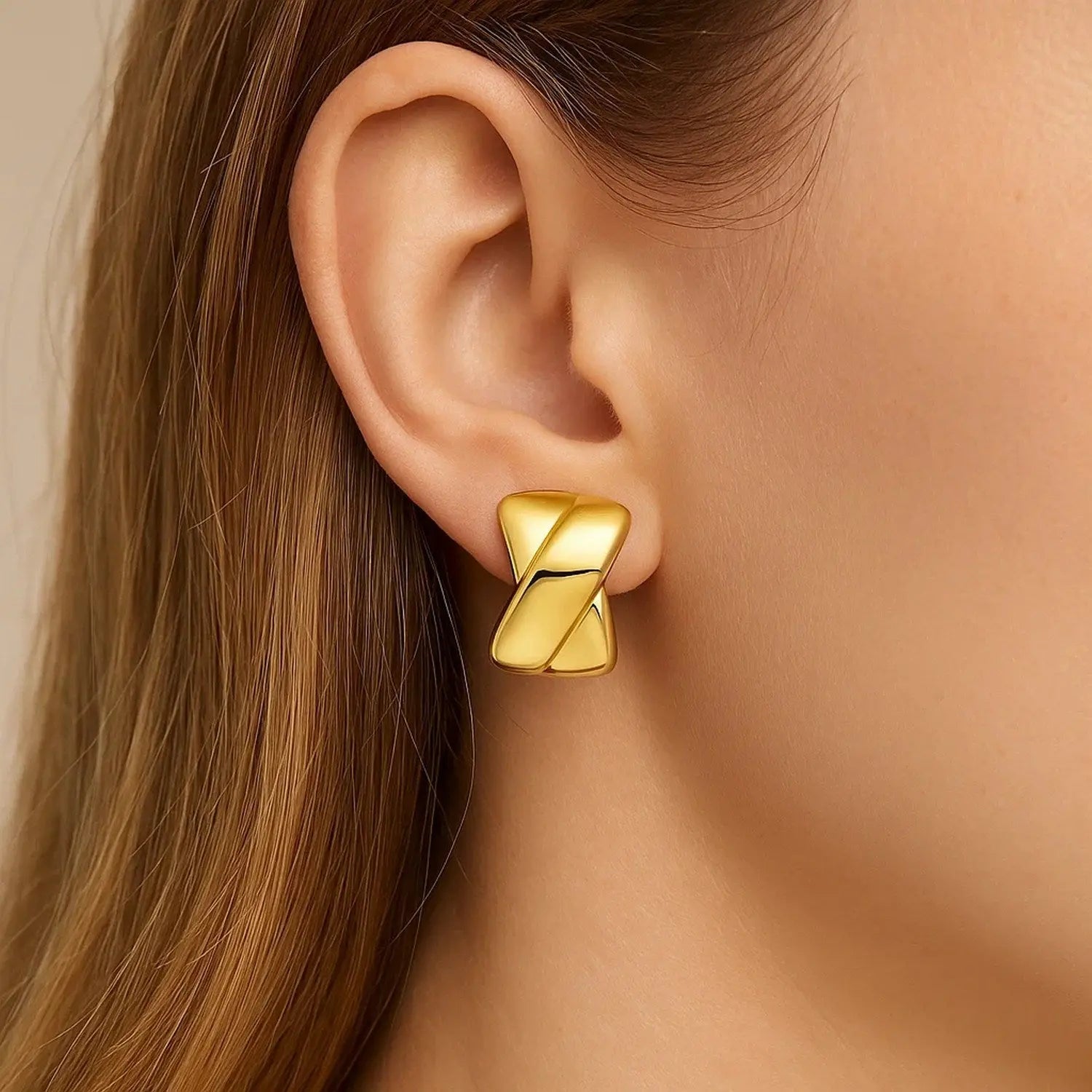 Puffed X C Hoops Earrings | 14K Gold  Hoop Earrings DEEVE