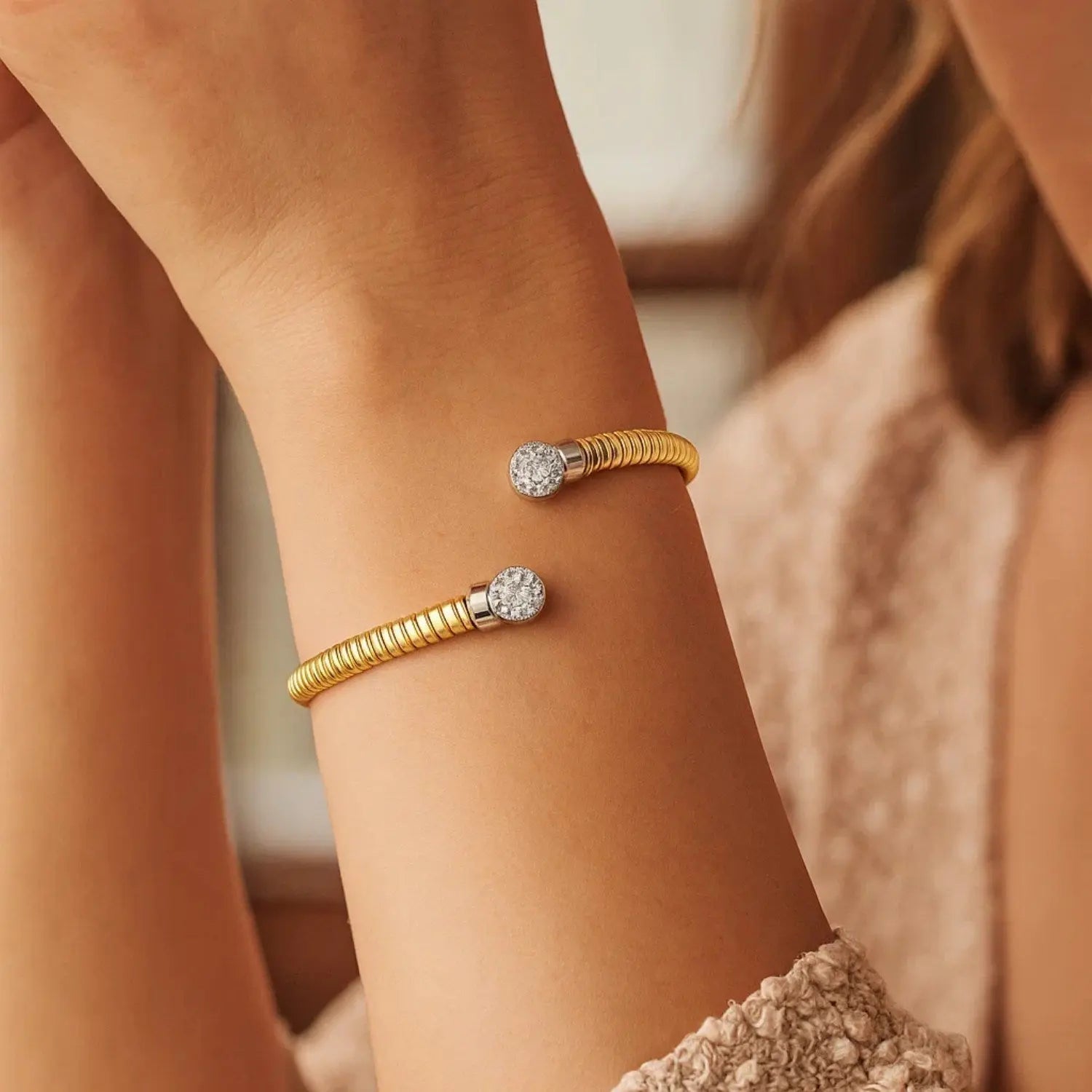 Round End Tubogas Cuff Bangle in 14K Yellow Gold  Bangles DEEVE