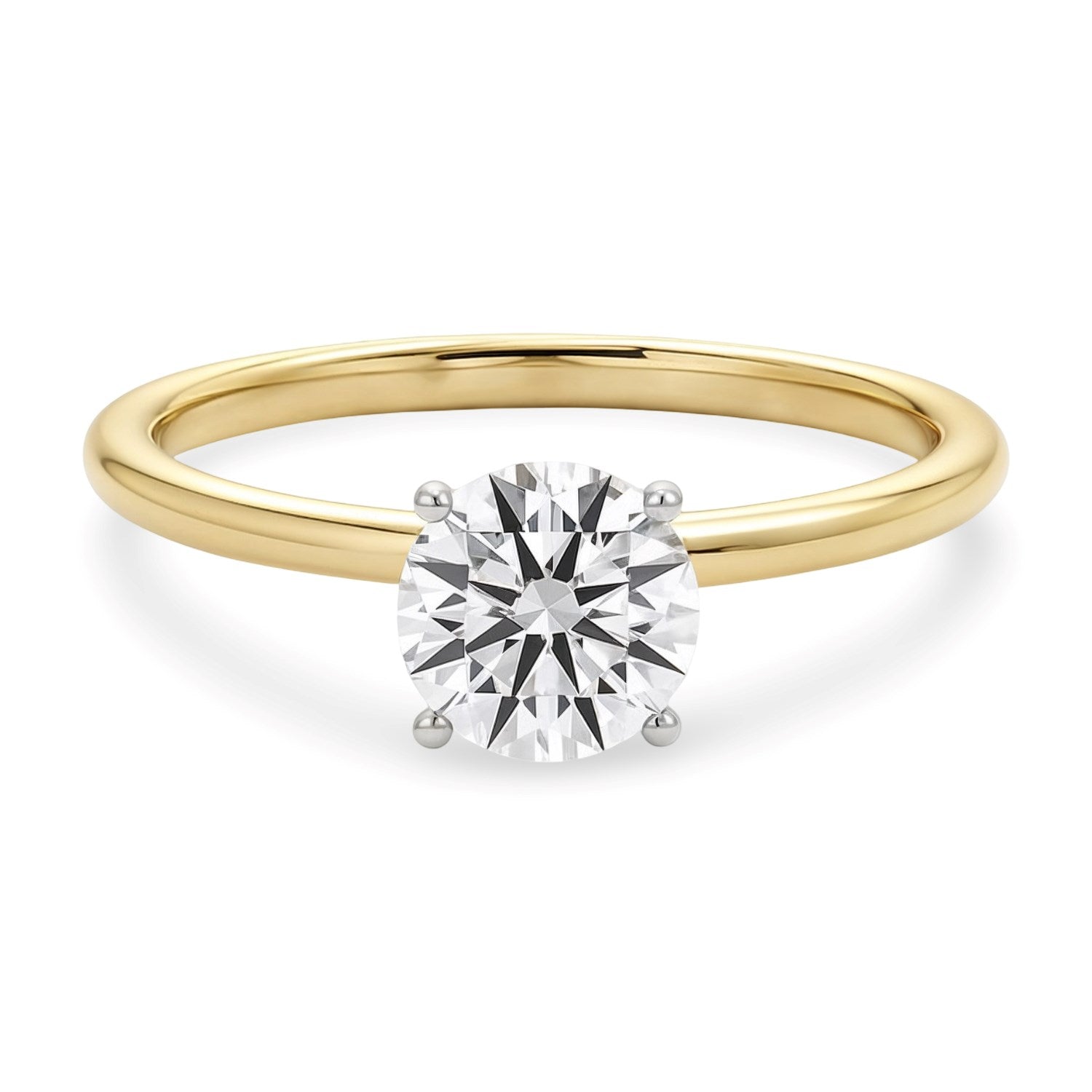 1 Carat Round Lab Grown Diamond Solitaire Ring in 14K Yellow Gold