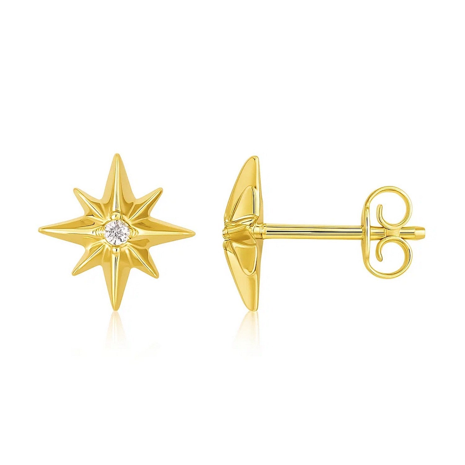 North Star Diamond Stud Earrings in 14K Yellow Gold