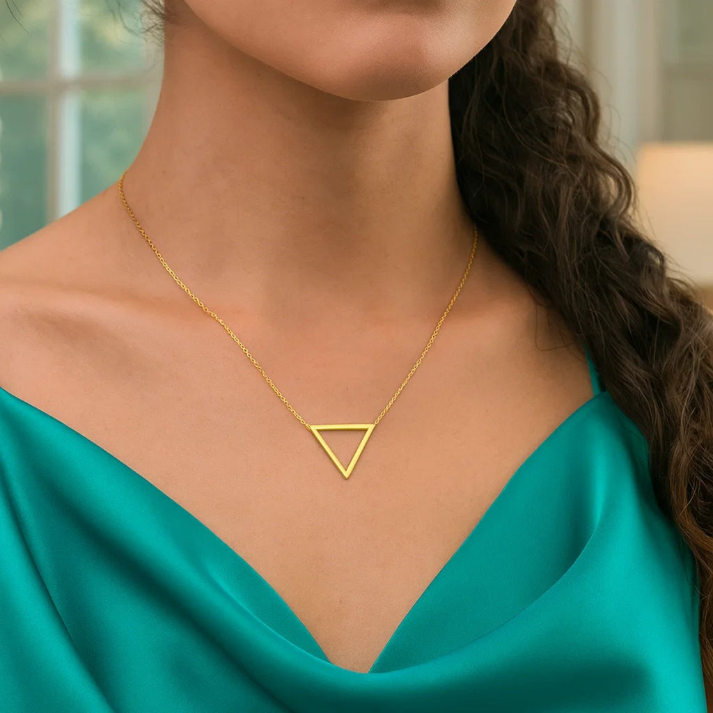 Open Triangle Delta Pendant Necklace in 14K Yellow Gold