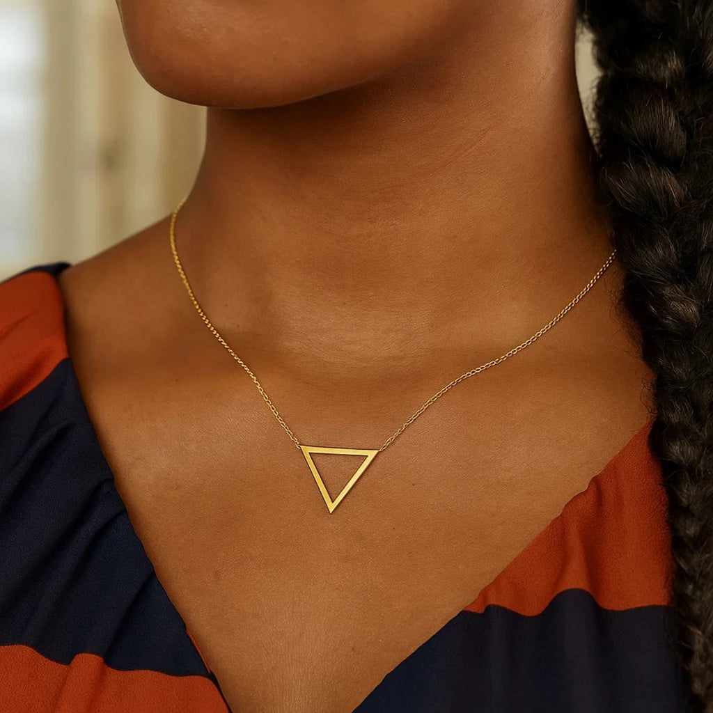 Open Triangle Delta Pendant Necklace in 14K Yellow Gold