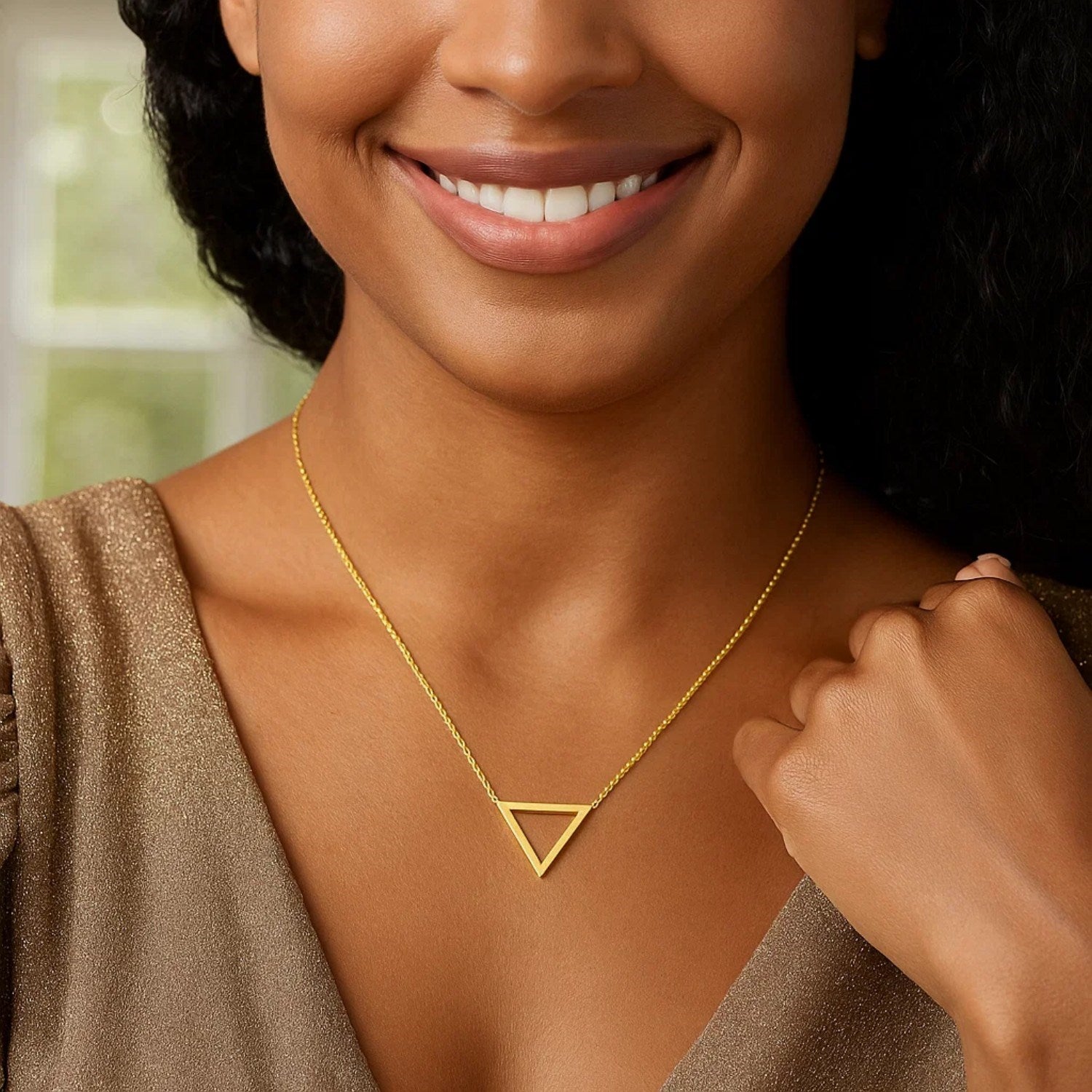Open Triangle Delta Pendant Necklace in 14K Yellow Gold