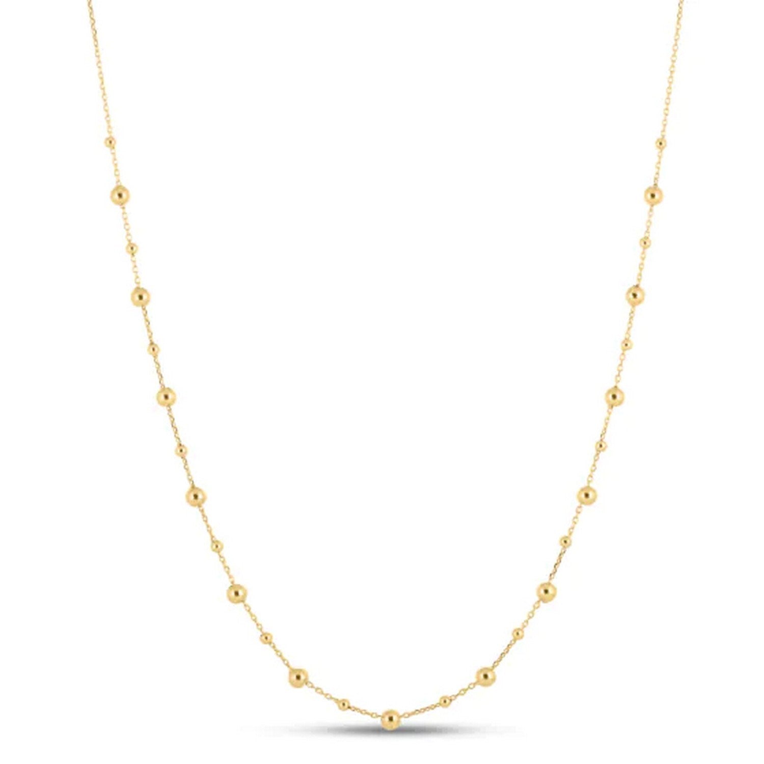 Polished Bead Station Necklace in 14K Yellow Gold