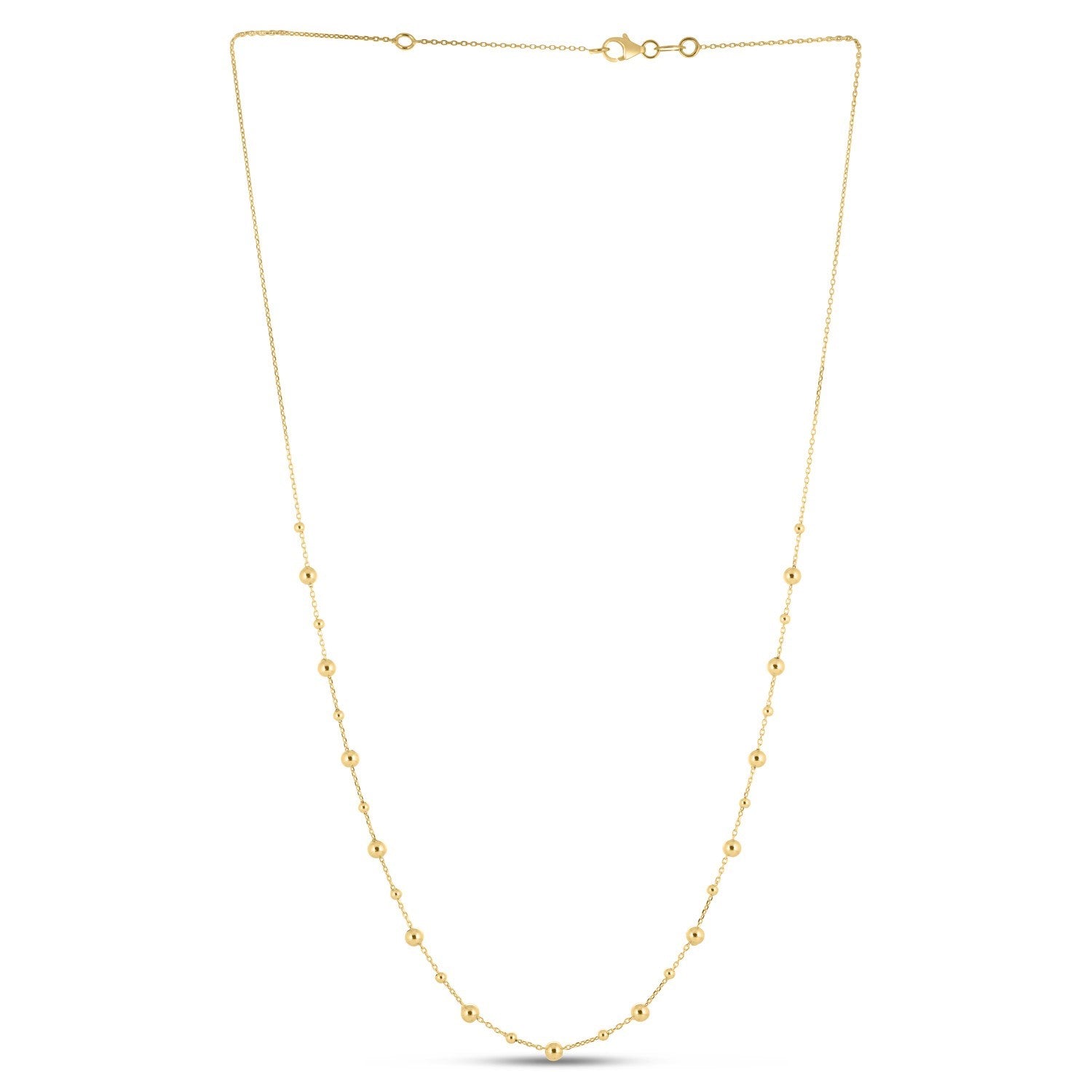 Polished Bead Station Necklace in 14K Yellow Gold