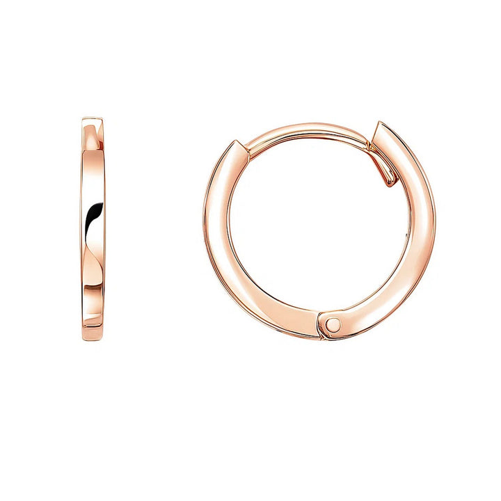 Petite polished hoop earrings in 14K rose gold, front view of the pair
