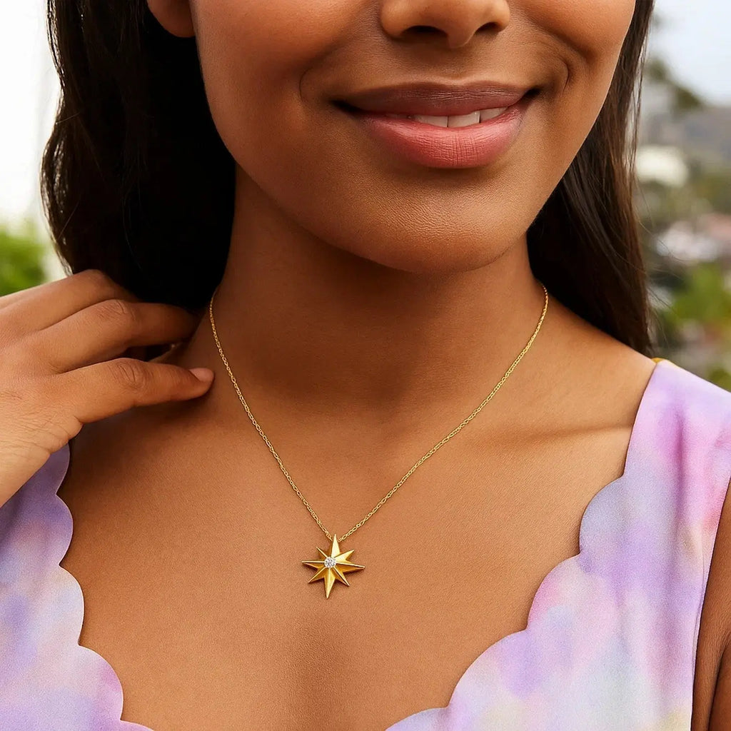 High Polish North Star Necklace in 14K Yellow Gold  Pendants DEEVE