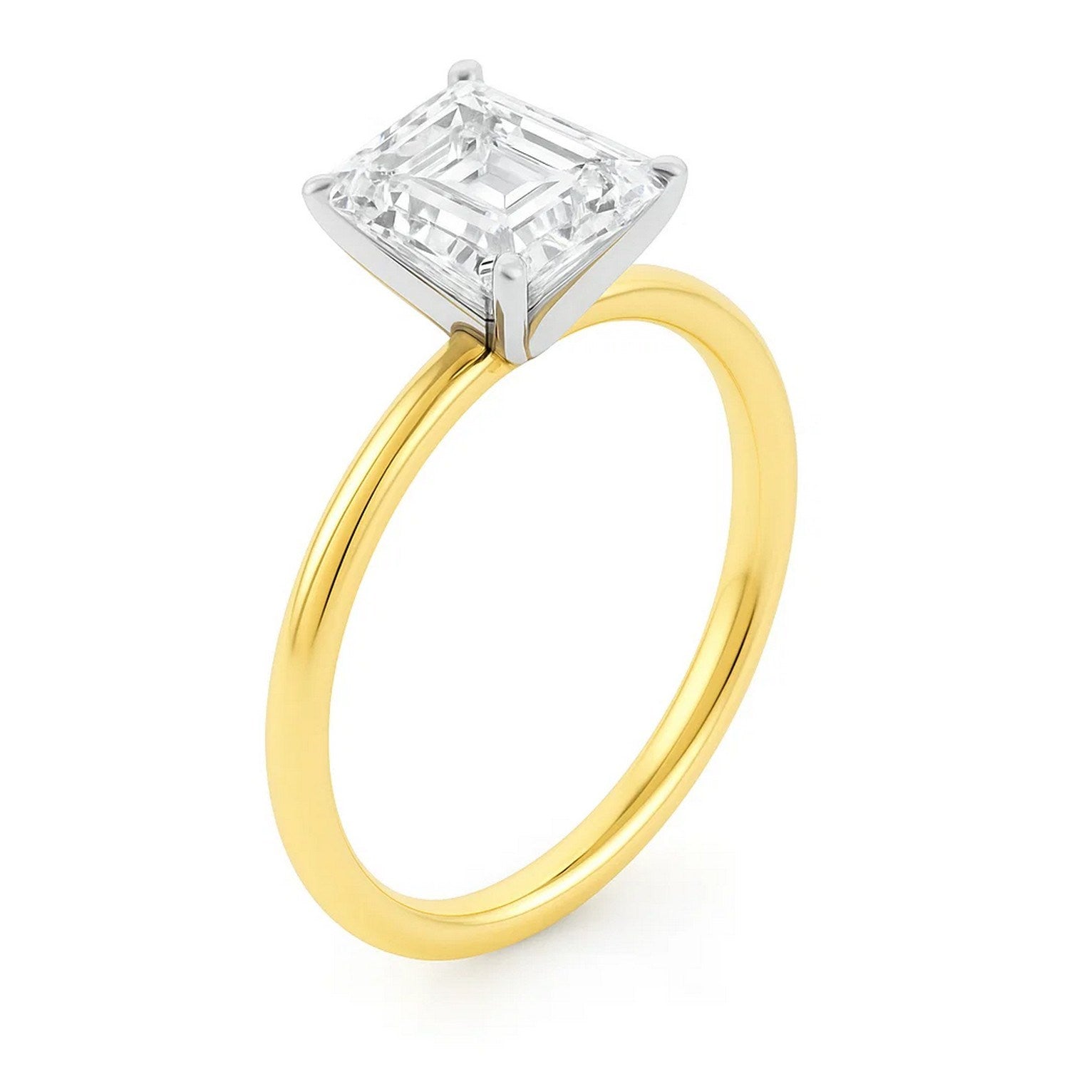 3 Carat Emerald Lab Grown Diamond Solitaire Ring in 14K Yellow Gold