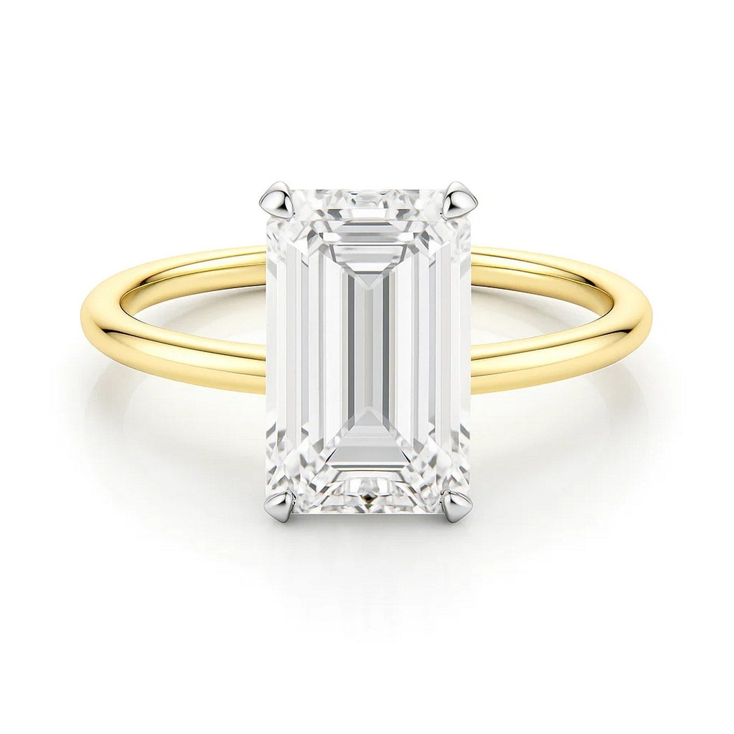 3 Carat Emerald Lab Grown Diamond Solitaire Ring in 14K Yellow Gold