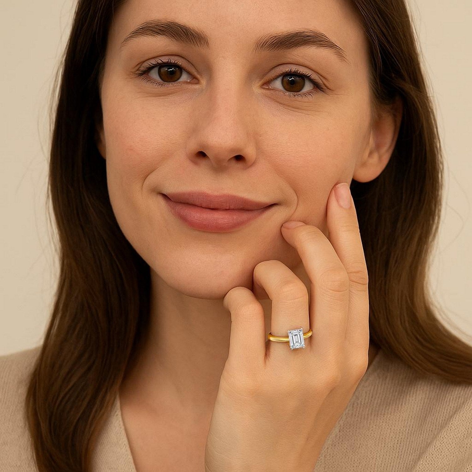 1.5 Carat Emerald Lab Grown Diamond Solitaire Ring in 14K Yellow Gold