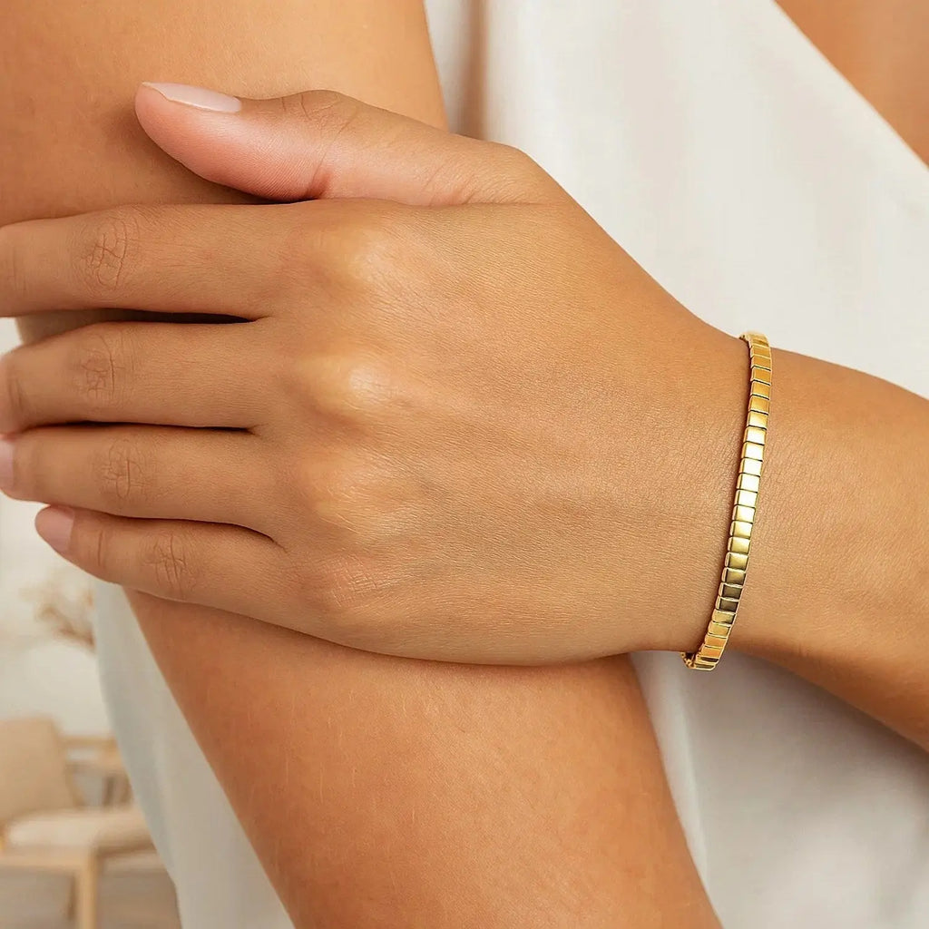 Brick Omega Bracelet in 14K Yellow Gold  Link Bracelets DEEVE