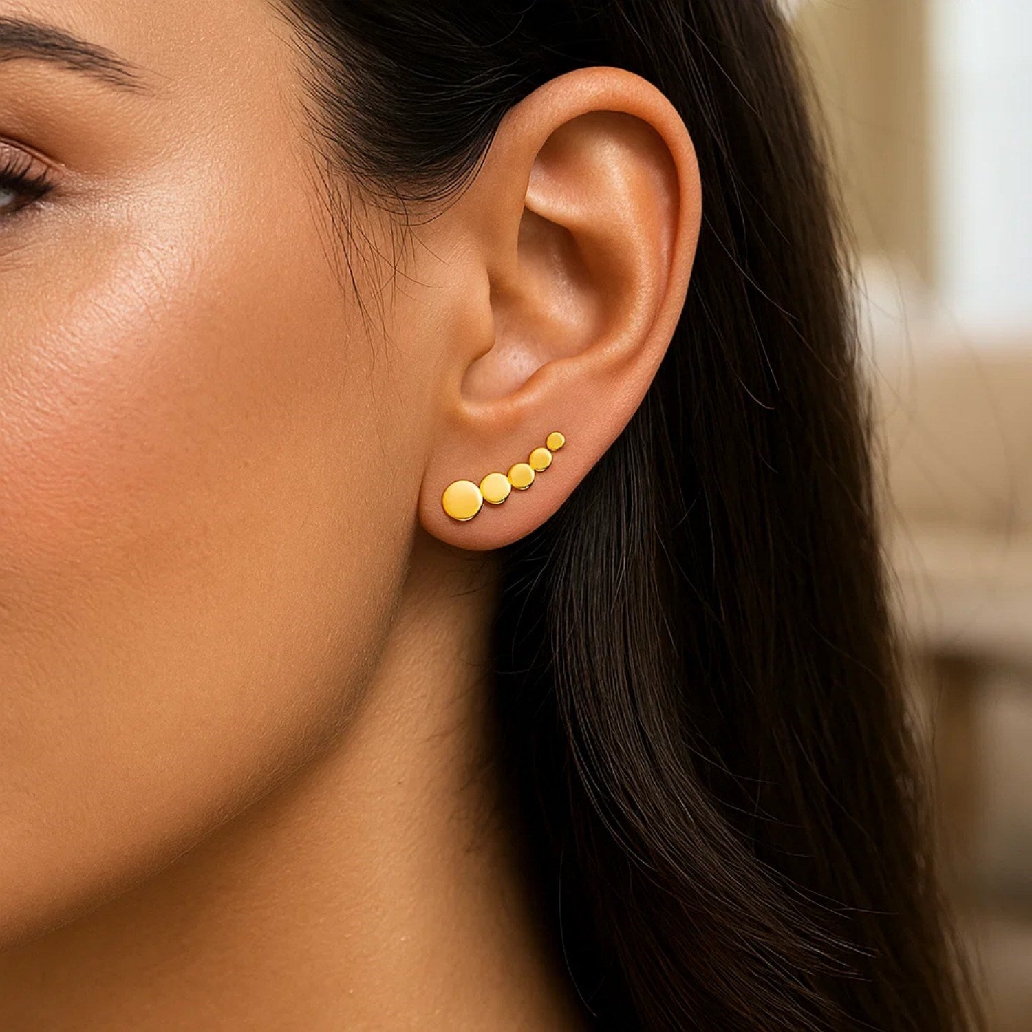 14K Yellow Gold Graduated Circles Climber Earrings