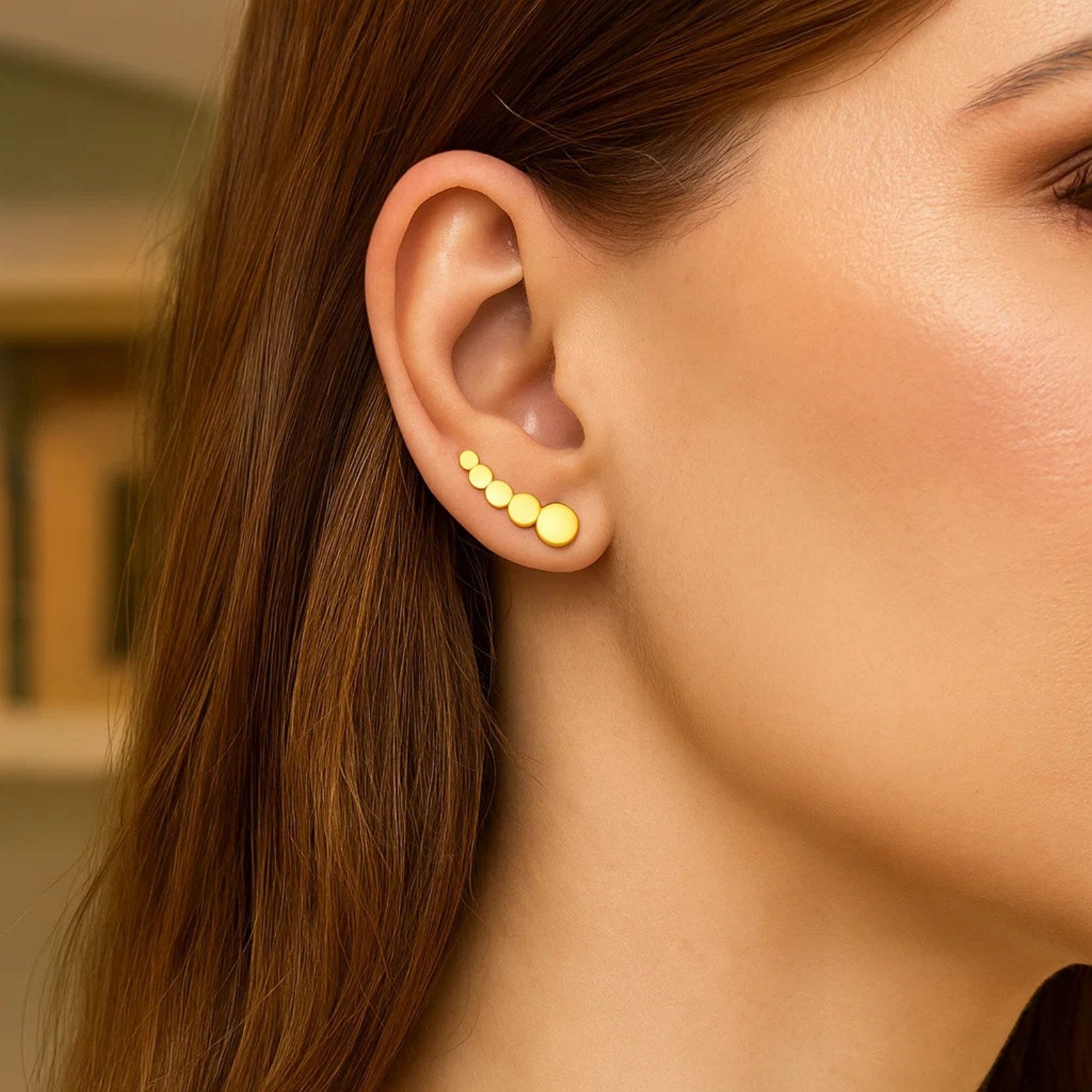 14K Yellow Gold Graduated Circles Climber Earrings