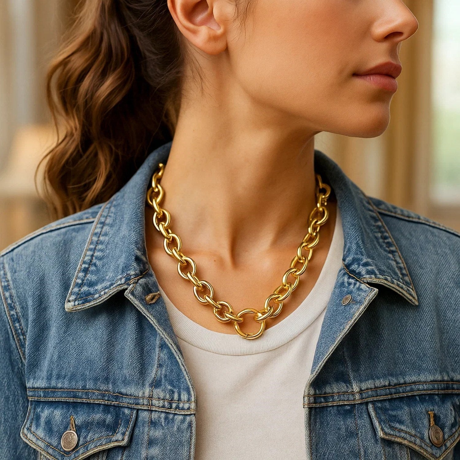 Round Link Chain Necklace in 14K Yellow Gold
