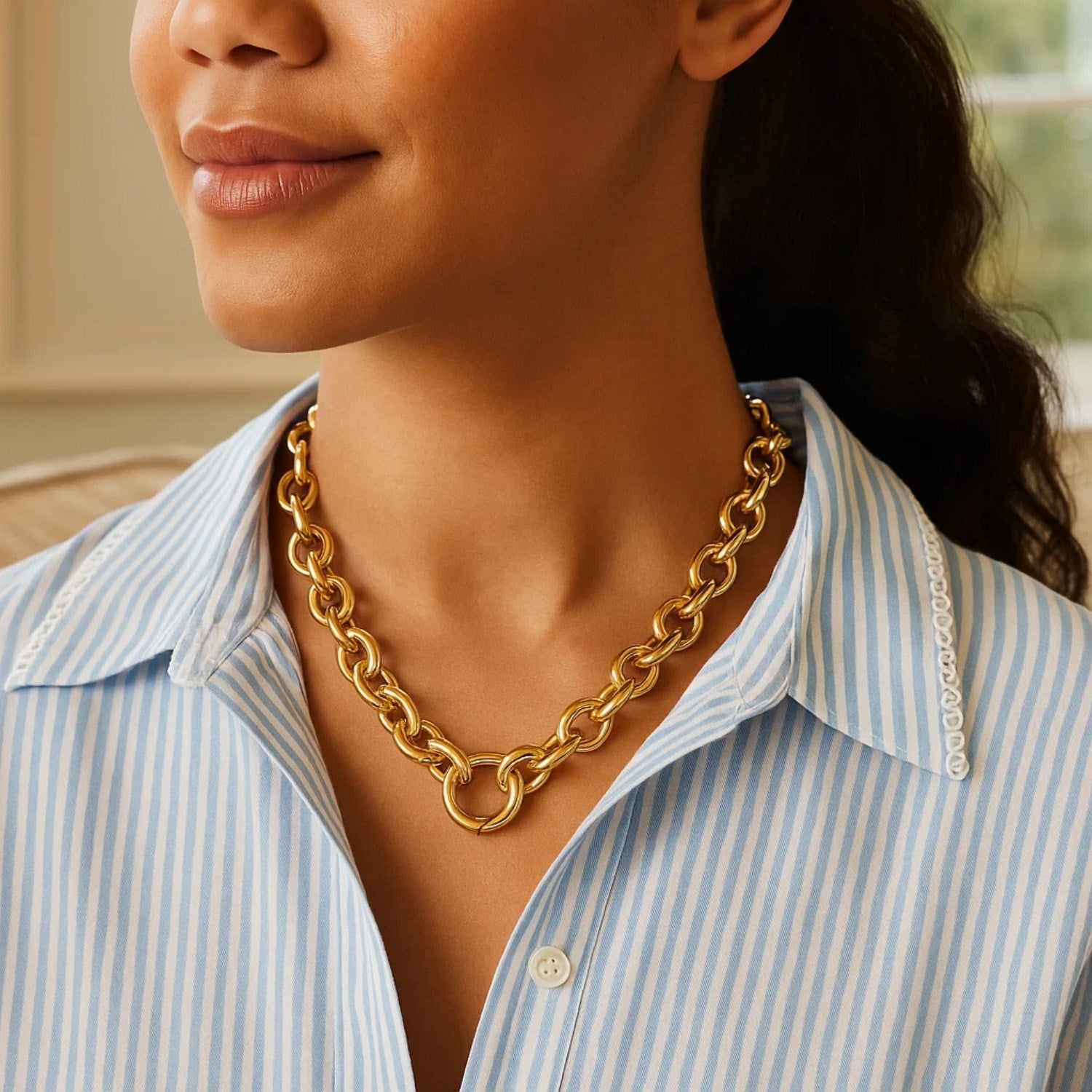 Round Link Chain Necklace in 14K Yellow Gold