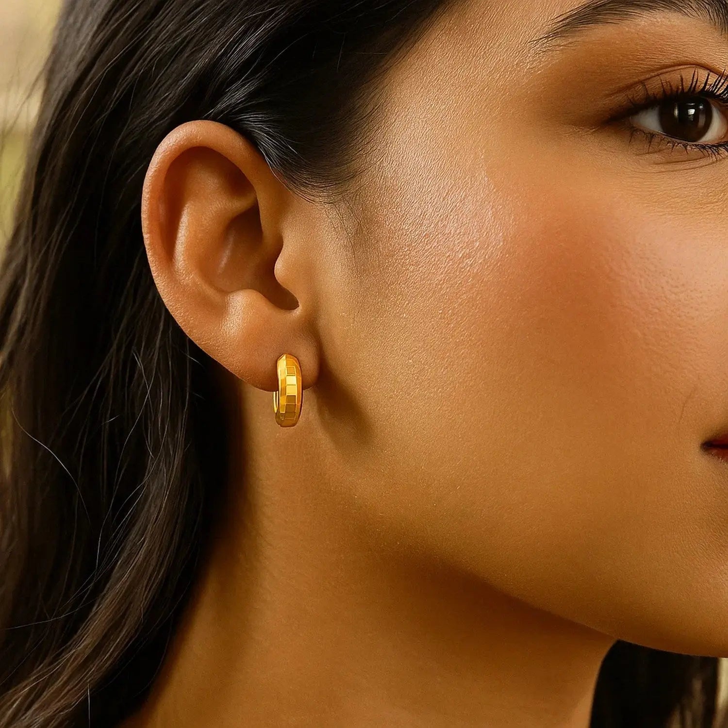 Checkerboard Huggie Hoop Earrings | 14K Gold  Hoop Earrings DEEVE