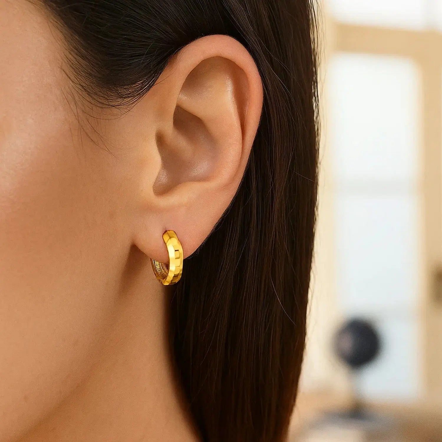 Checkerboard Huggie Hoop Earrings | 14K Gold  Hoop Earrings DEEVE