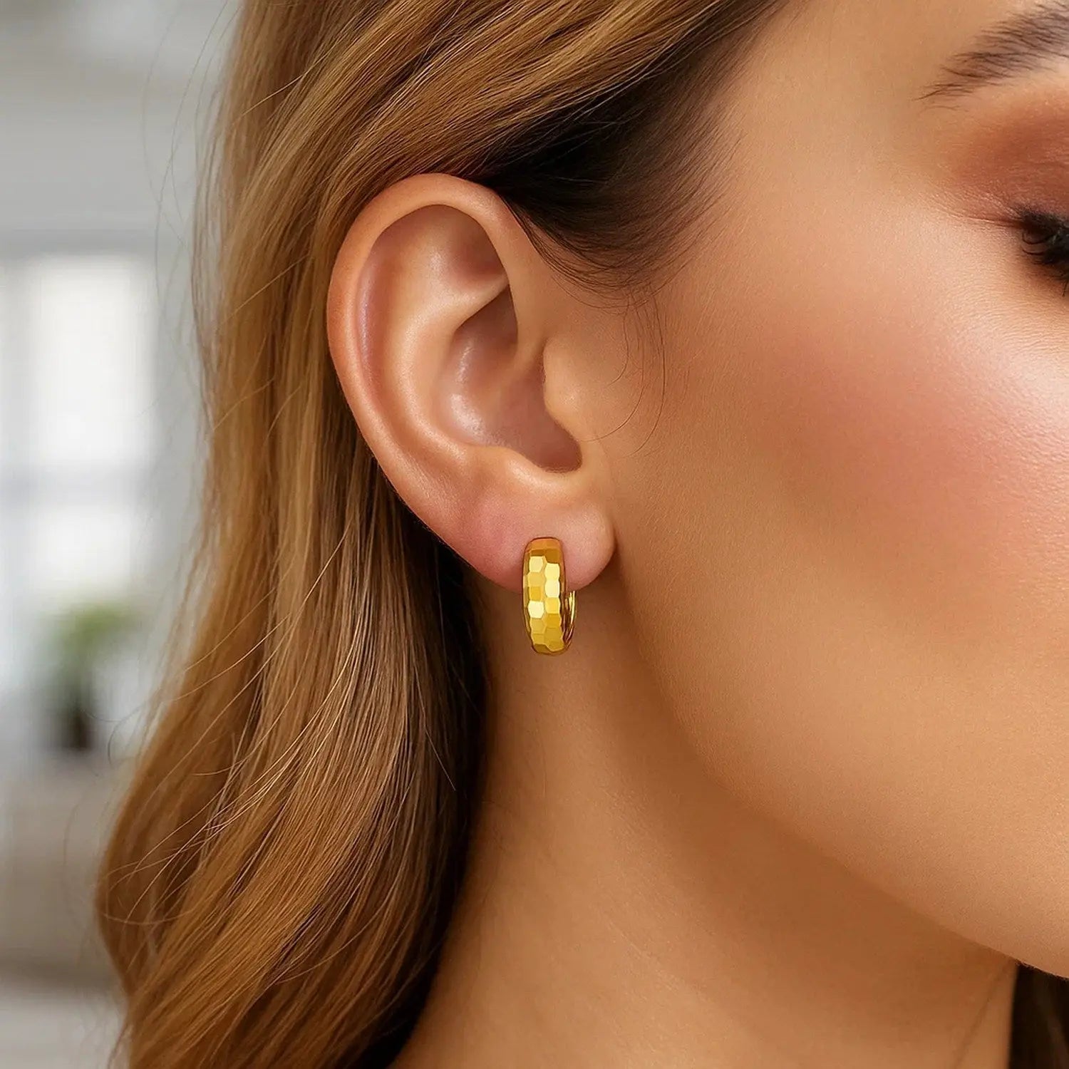 Checkerboard Huggie Hoop Earrings | 14K Gold  Hoop Earrings DEEVE