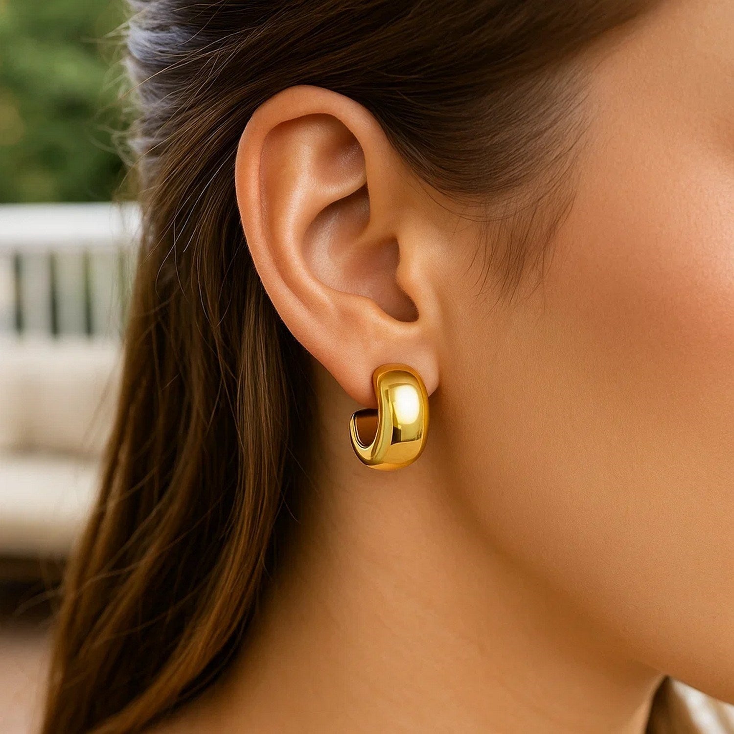 Polished C Hoop Huggie Earrings in 14K Yellow Gold