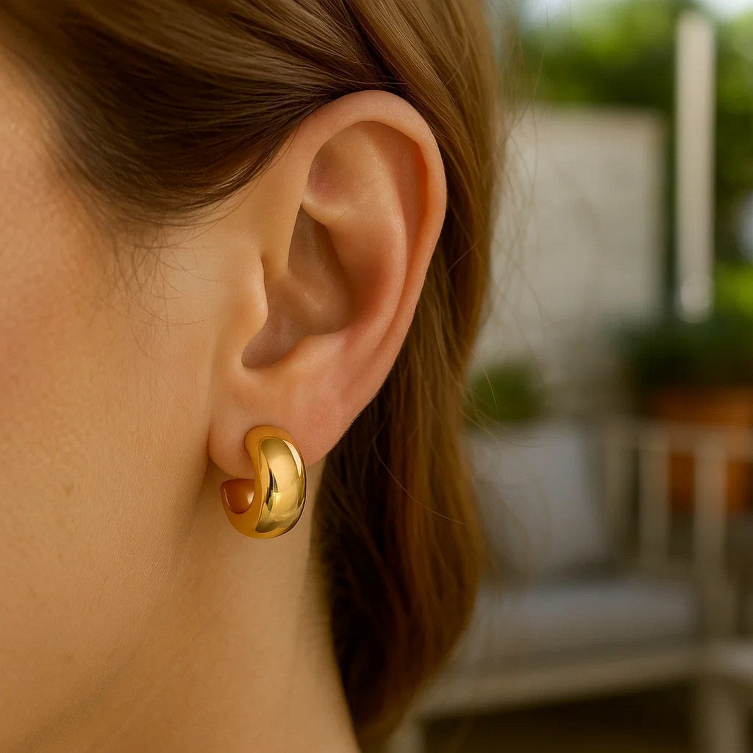 Polished C Hoop Huggie Earrings in 14K Yellow Gold