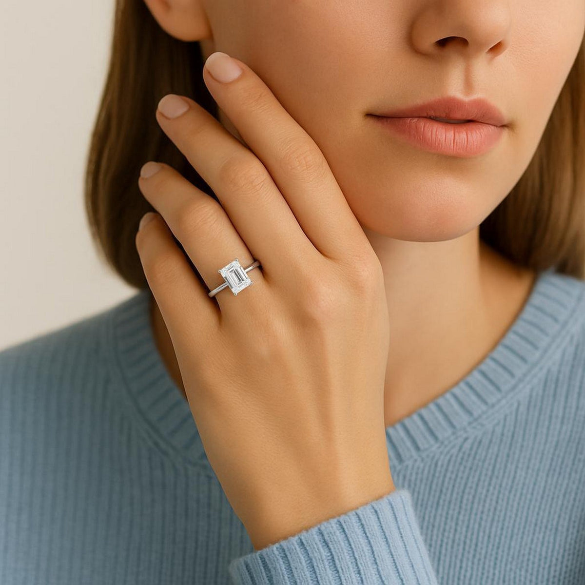 3ct Emerald Lab Grown Diamond Ring | 14K Gold