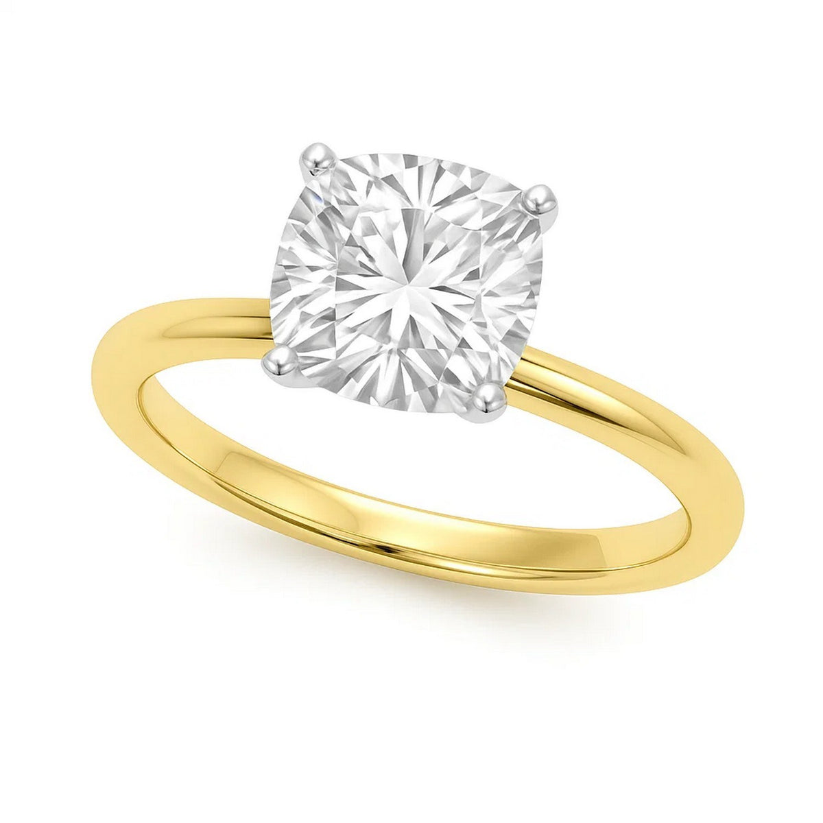2ct Cushion Lab Grown Diamond Ring, 14K Yellow Gold