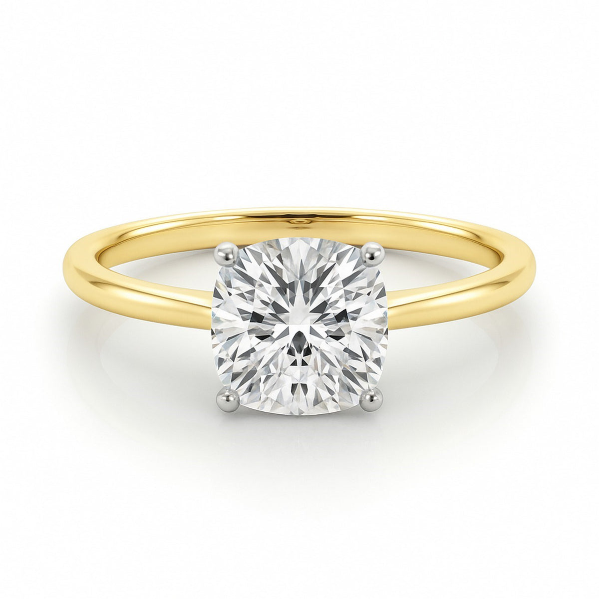 2ct Cushion Lab Grown Diamond Ring, 14K Yellow Gold