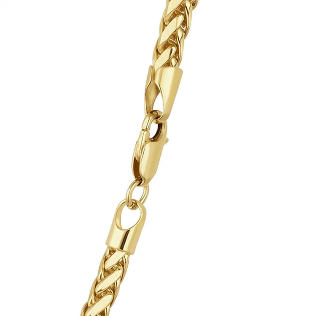 Lobster clasp and end caps on the 3.20mm Franco chain in 14K yellow gold