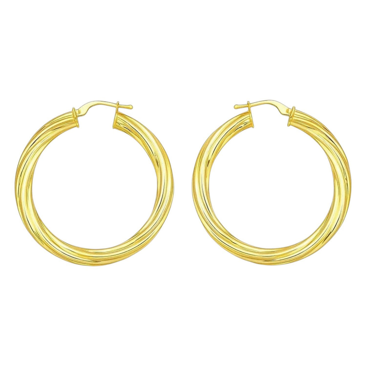 Full twist hoop earrings in 14K yellow gold, front view of the pair