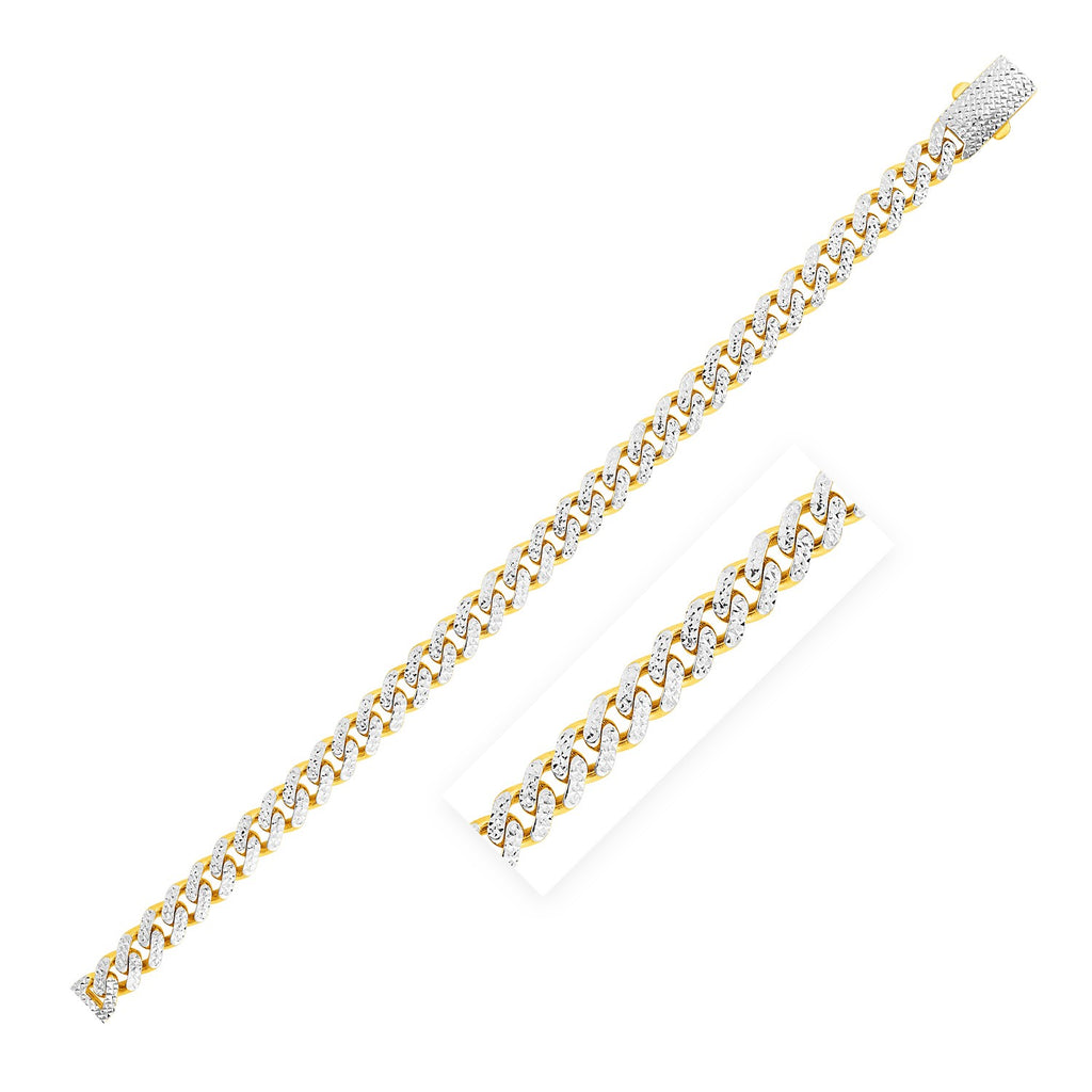 Pavé-cut Miami Cuban chain in 14K two-tone gold, 8.00mm, with a close-up of the white gold faceted faces